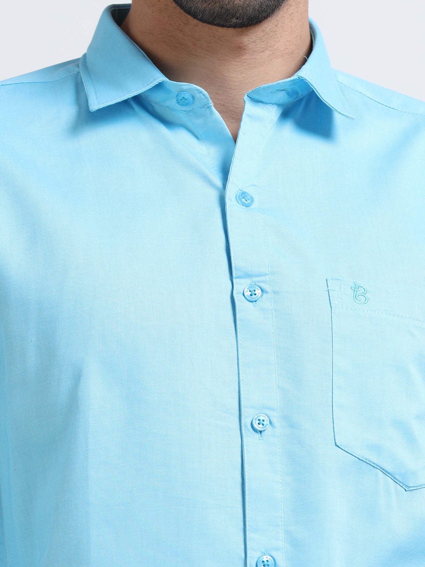 Baby Blue Men's Cotton Plain Casual Shirt - Premium Comfort Fit