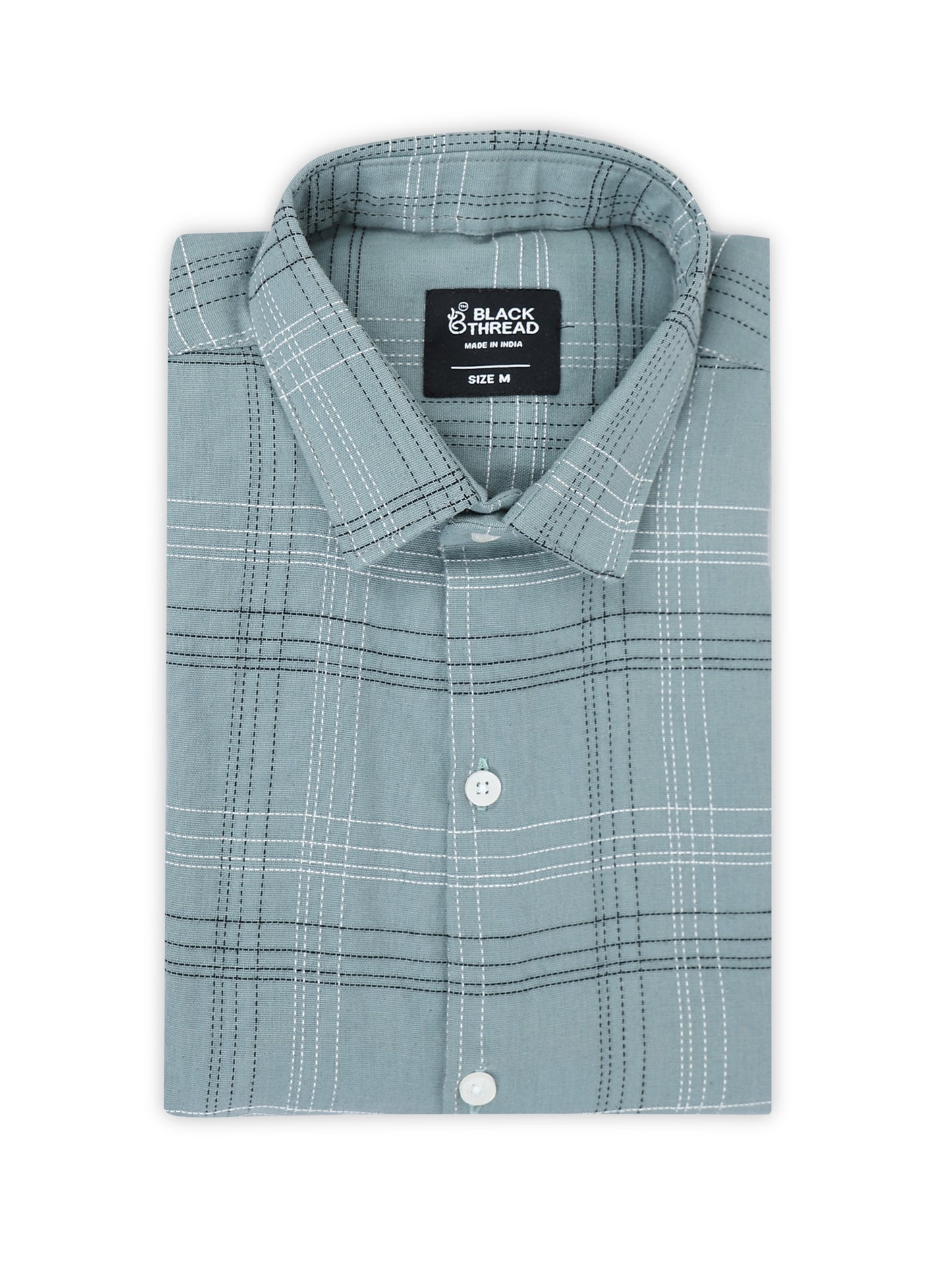 Light Blue Teal  Men's Cotton Embroidered Checked Casual Shirt - Premium Comfort Fit