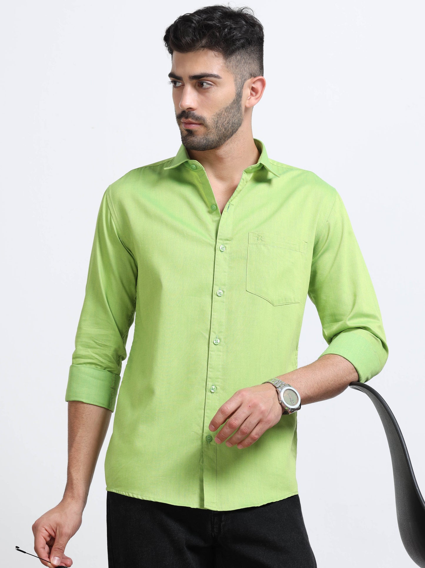 Green Men's Cotton Plain Casual Shirt - Premium Comfort Fit