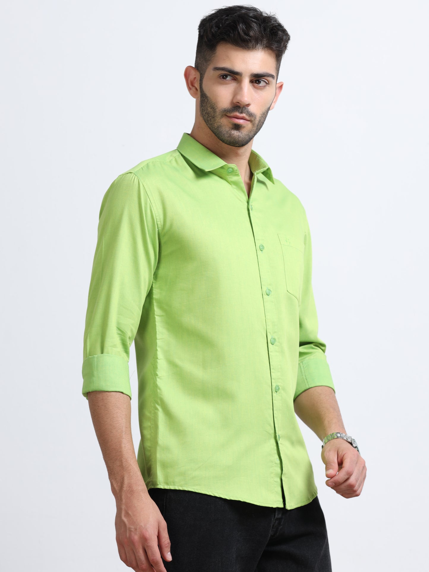 Green Men's Cotton Plain Casual Shirt - Premium Comfort Fit
