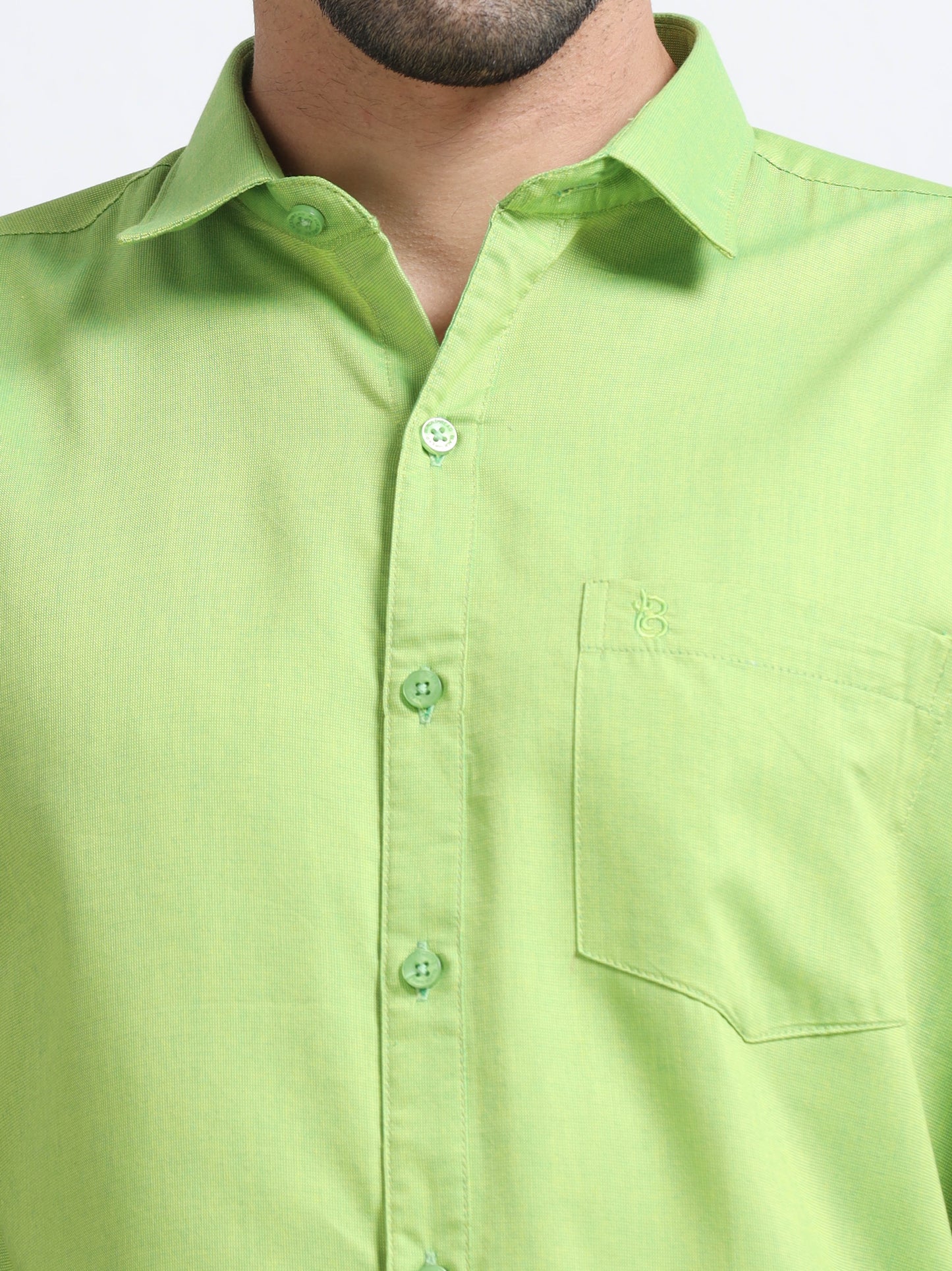 Green Men's Cotton Plain Casual Shirt - Premium Comfort Fit