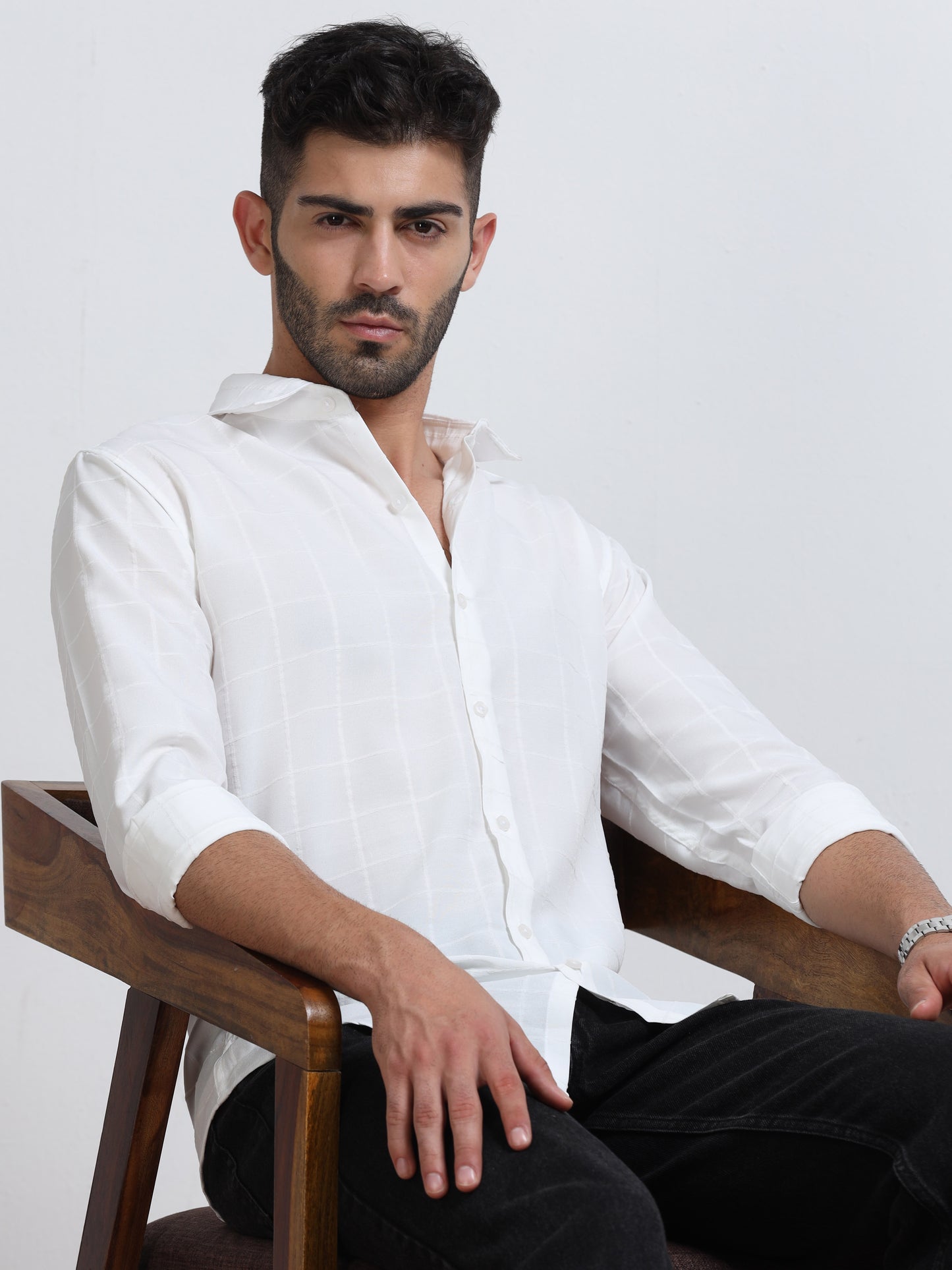 White Men's Cotton Checks Design Casual Shirt - Premium Comfort Fit