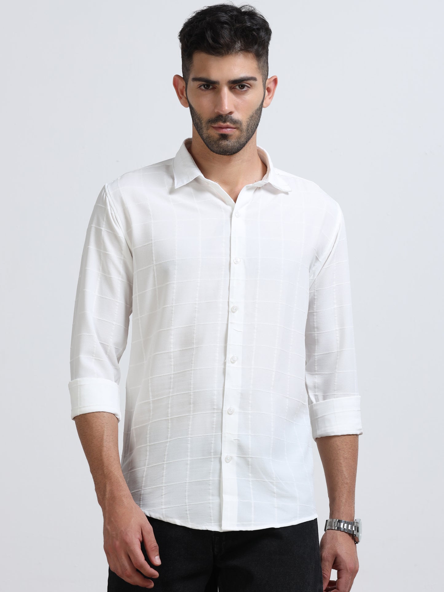 White Men's Cotton Checks Design Casual Shirt - Premium Comfort Fit