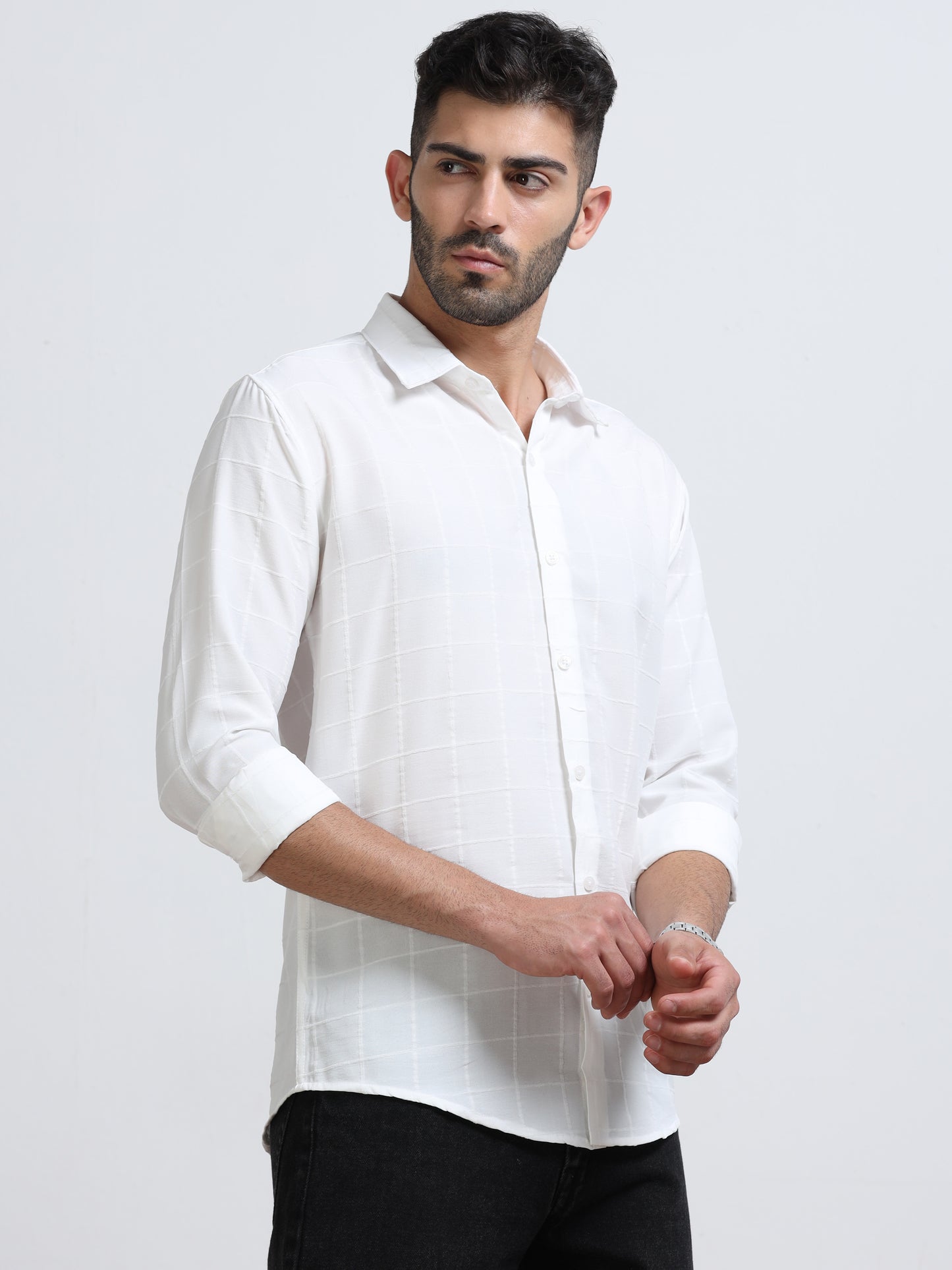 White Men's Cotton Checks Design Casual Shirt - Premium Comfort Fit