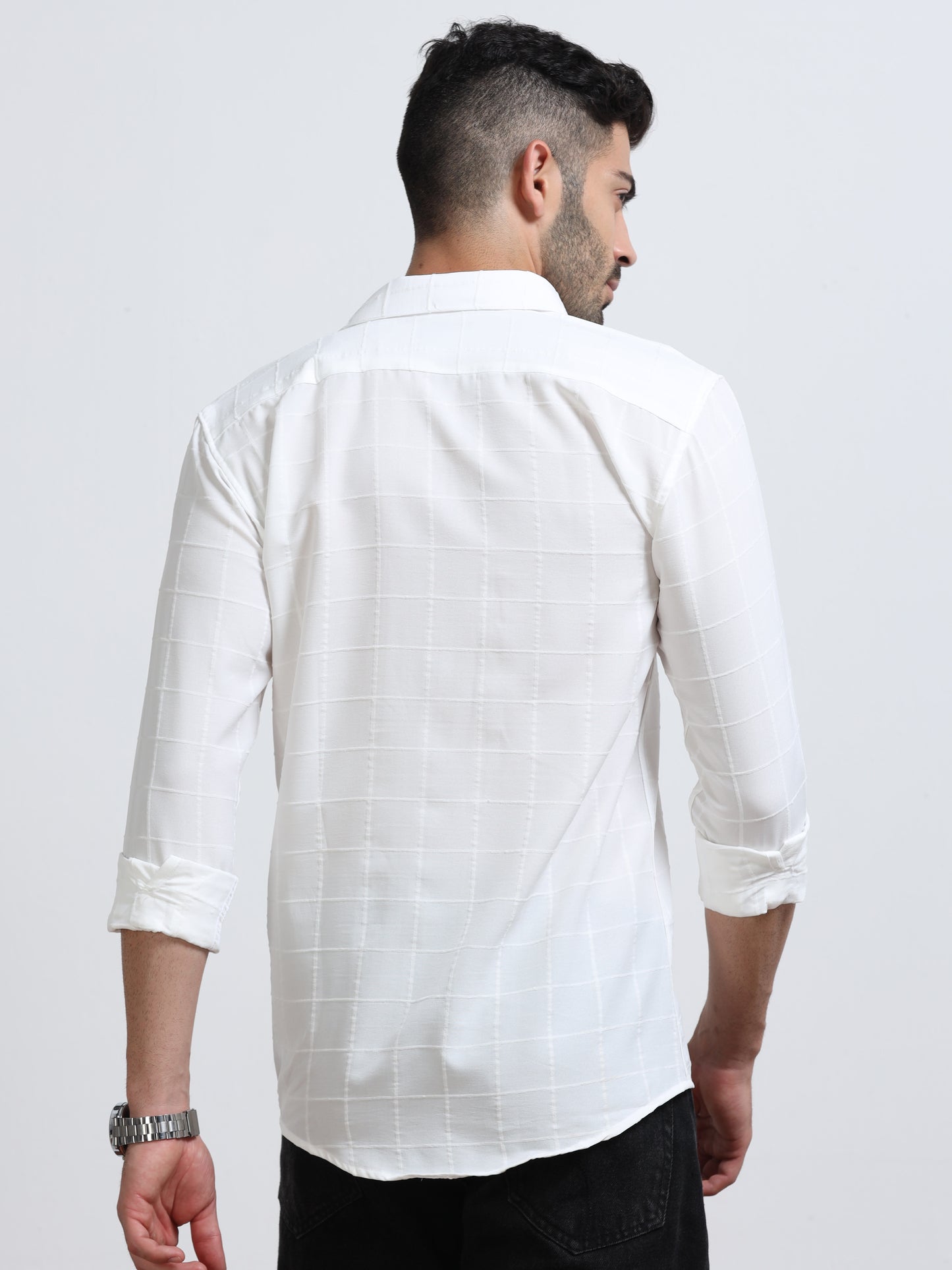 White Men's Cotton Checks Design Casual Shirt - Premium Comfort Fit