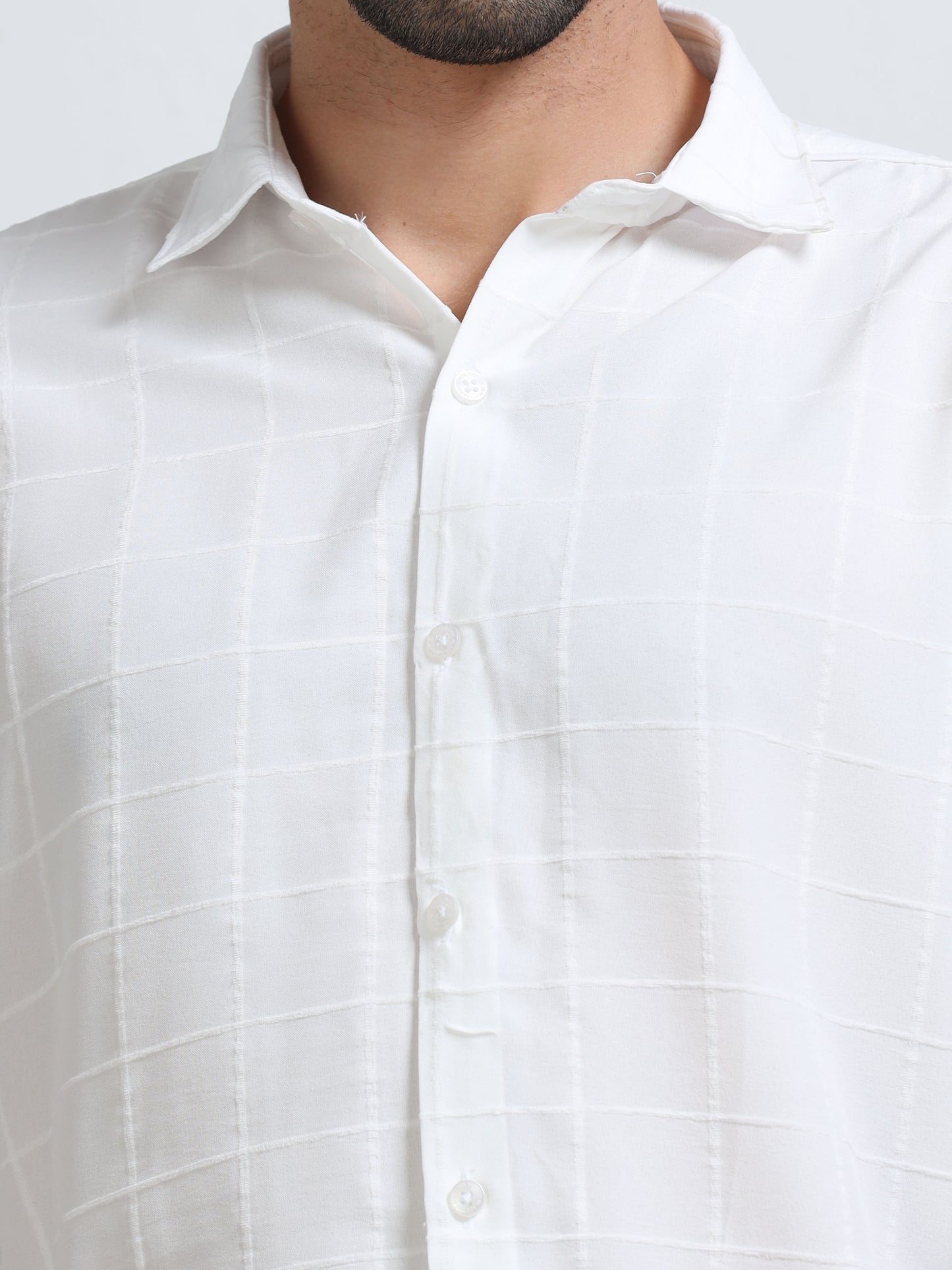 White Men's Cotton Checks Design Casual Shirt - Premium Comfort Fit