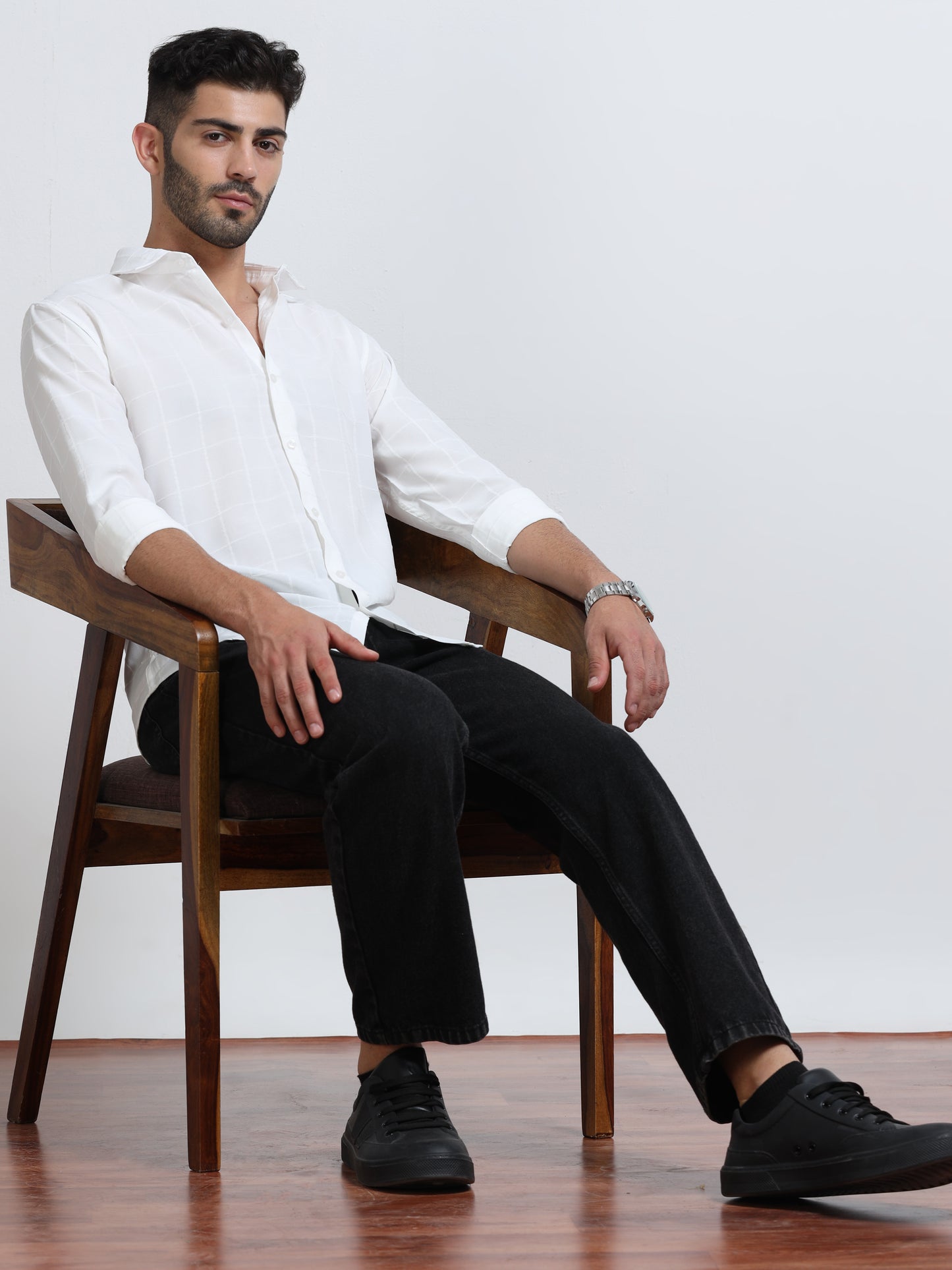 White Men's Cotton Checks Design Casual Shirt - Premium Comfort Fit