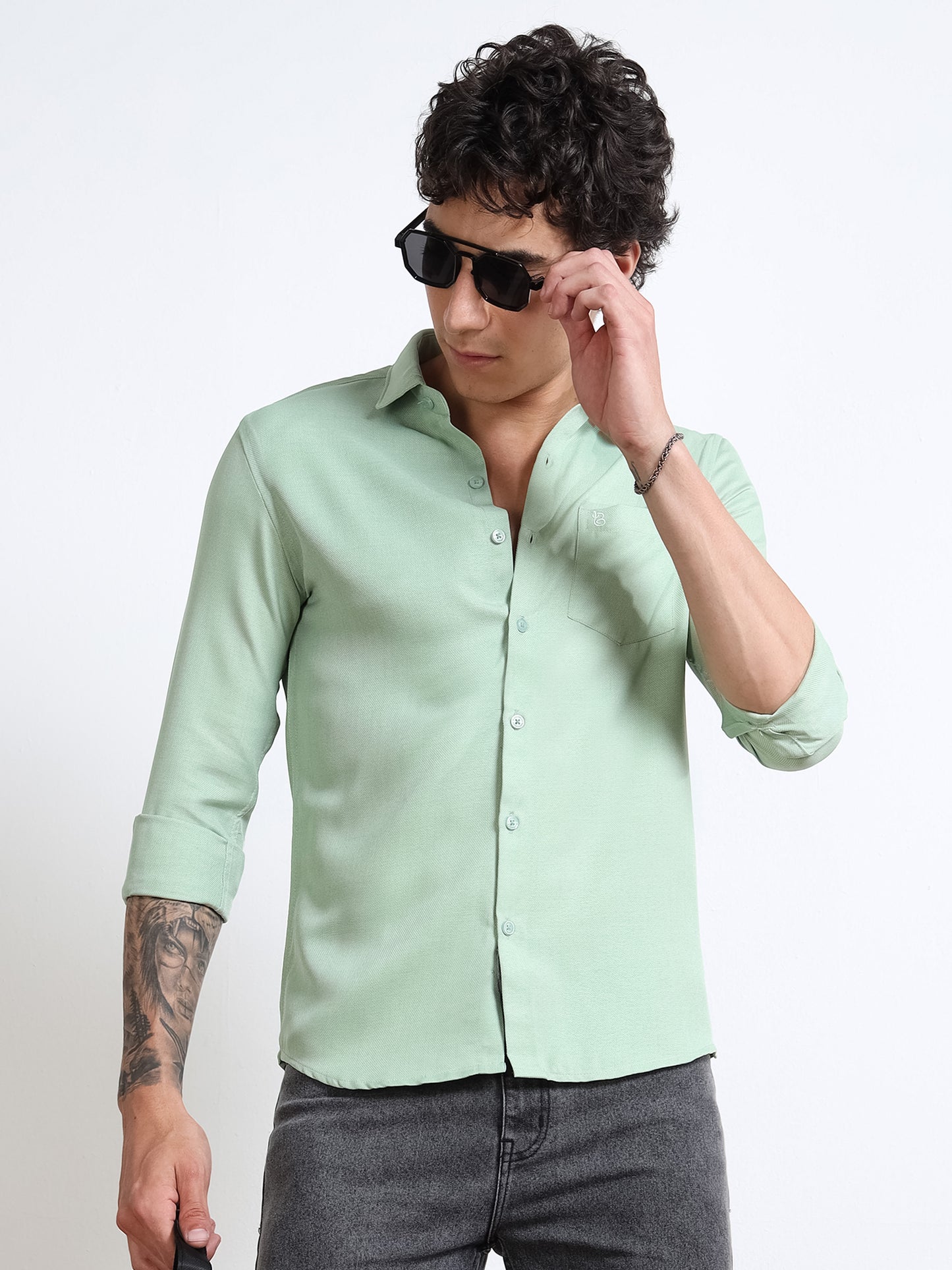 Men’s Light Green Pure Linen Shirt by Black Thread