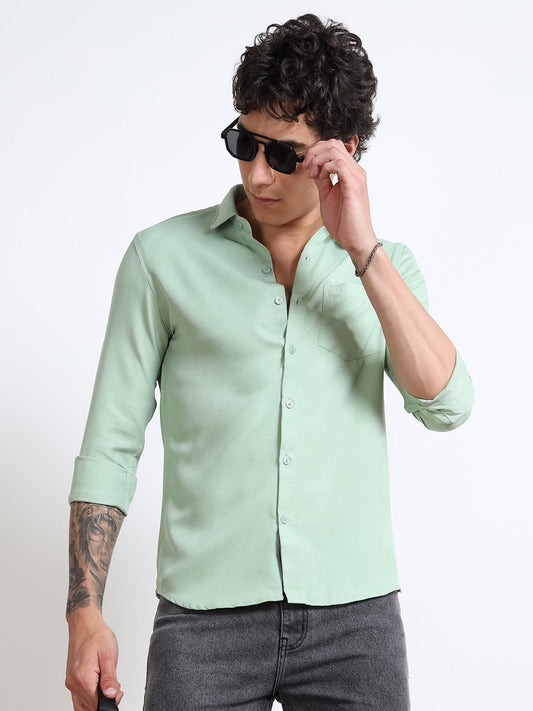 Men’s Light Green Pure Linen Shirt by Black Thread
