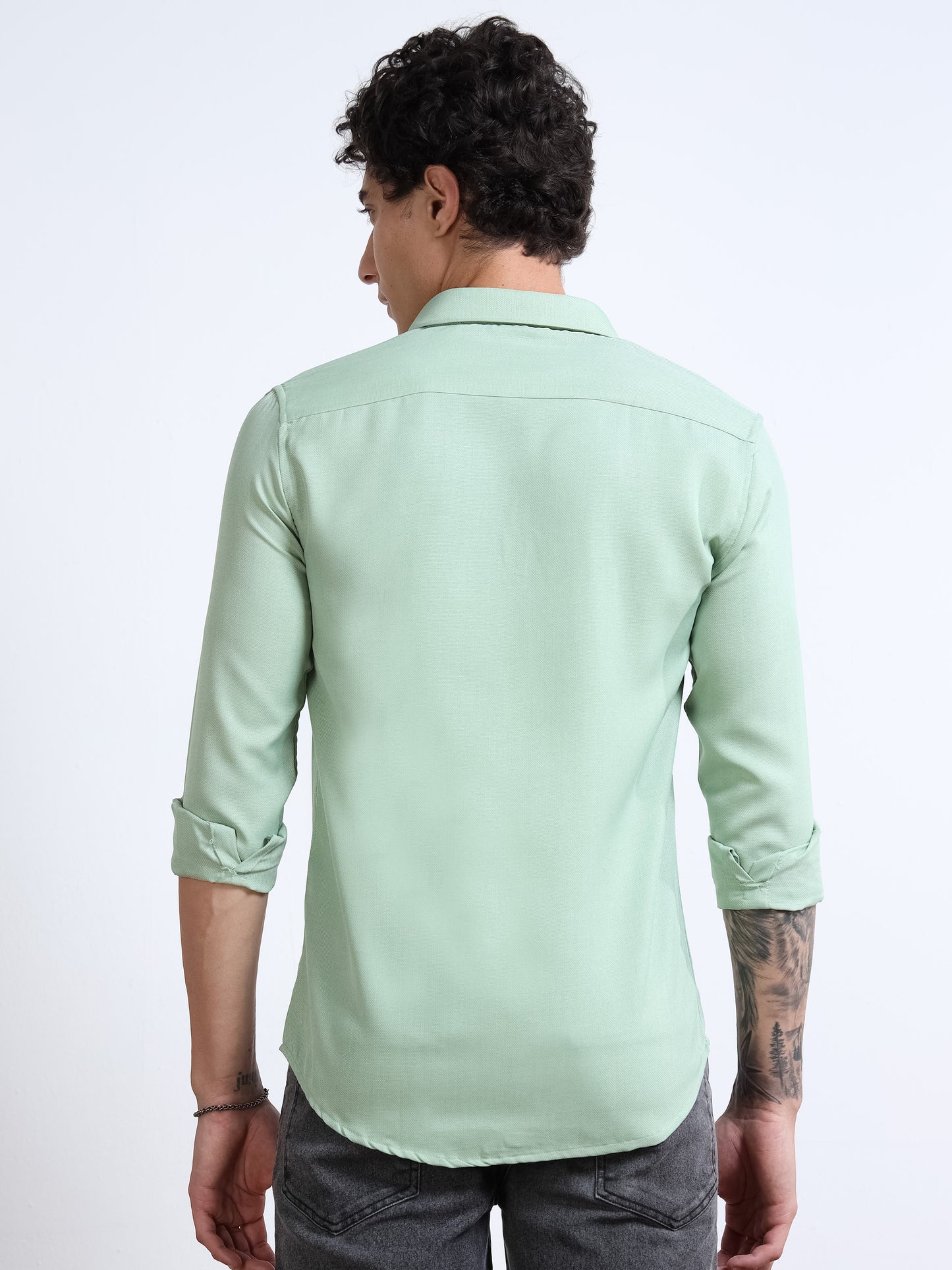 Men’s Light Green Pure Linen Shirt by Black Thread