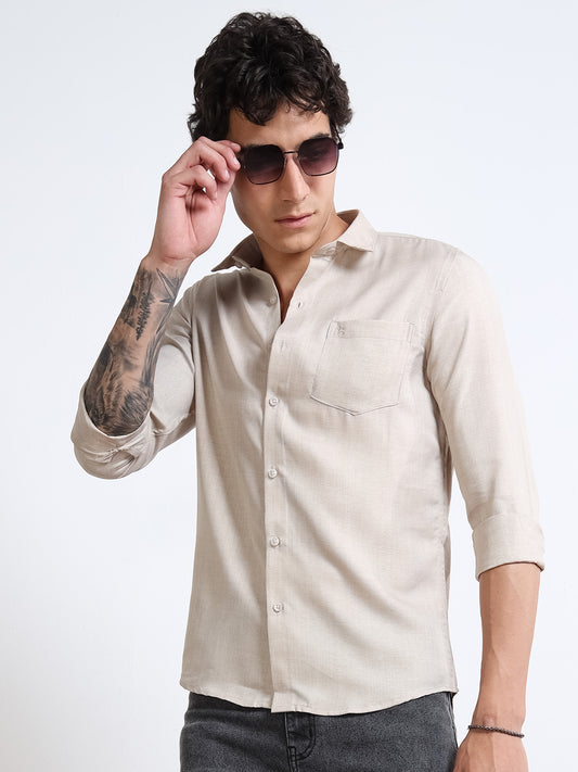 Men’s Beige Pure Linen Shirt by Black Thread