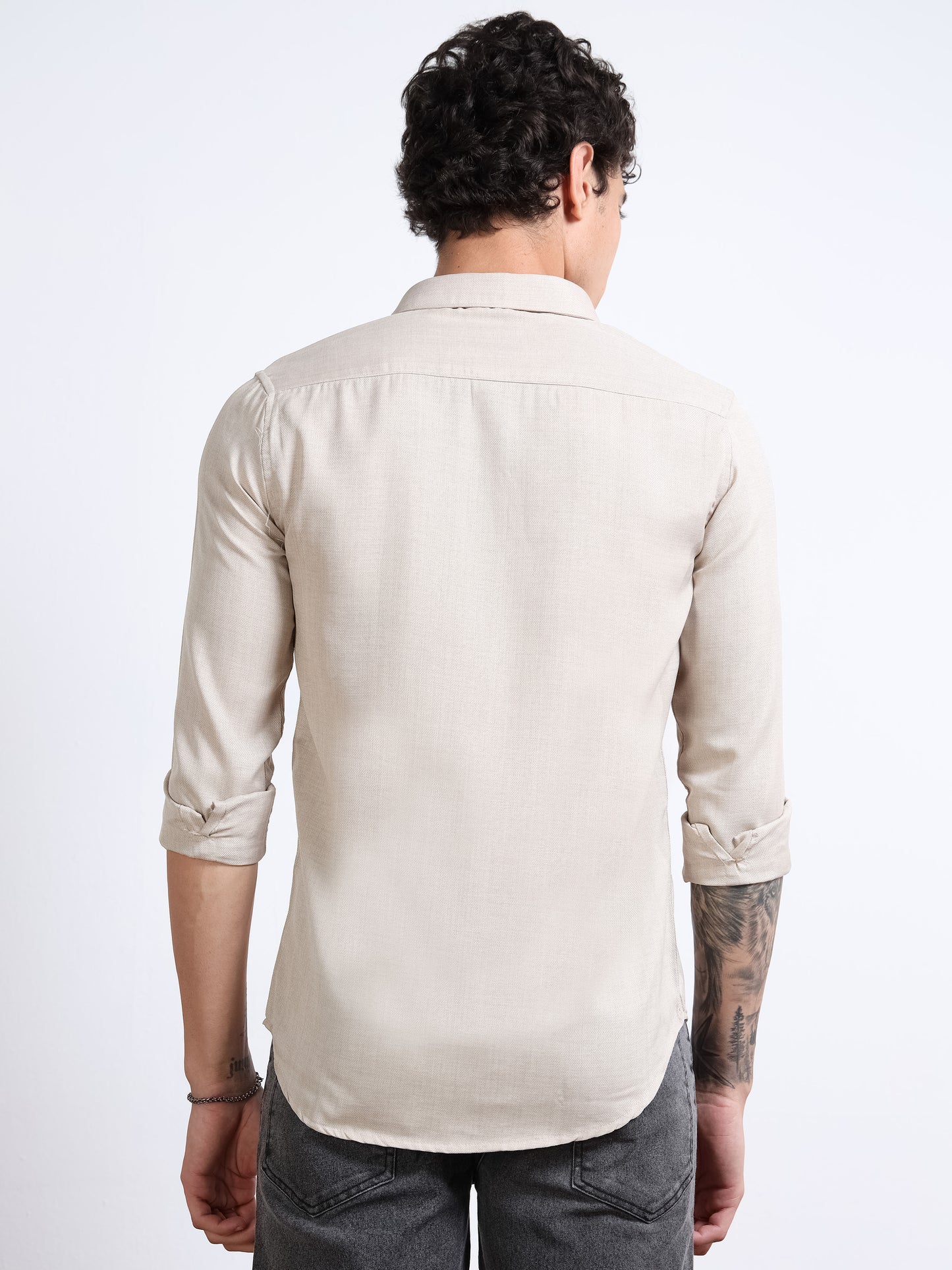 Men’s Beige Pure Linen Shirt by Black Thread