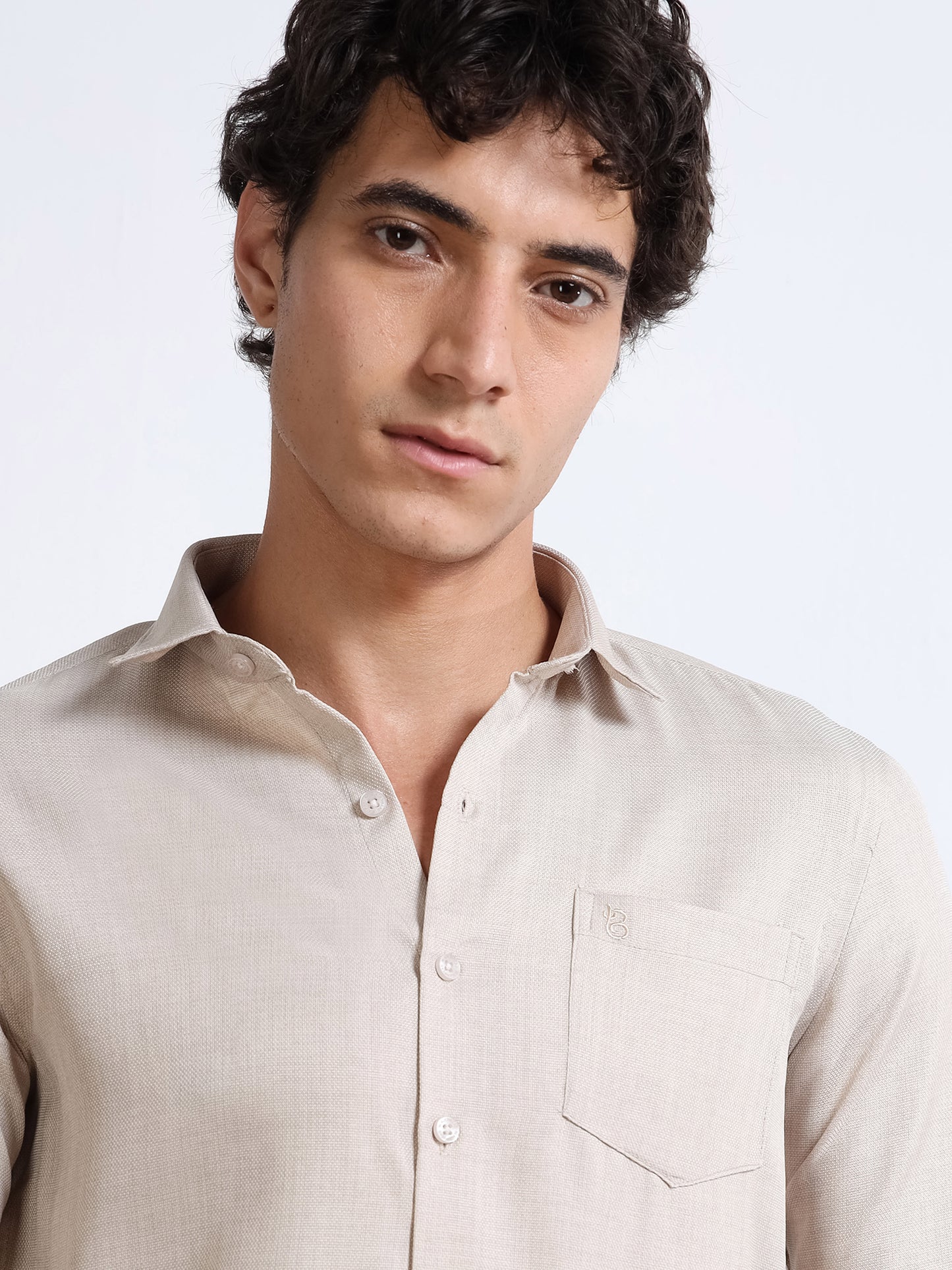 Men’s Beige Pure Linen Shirt by Black Thread
