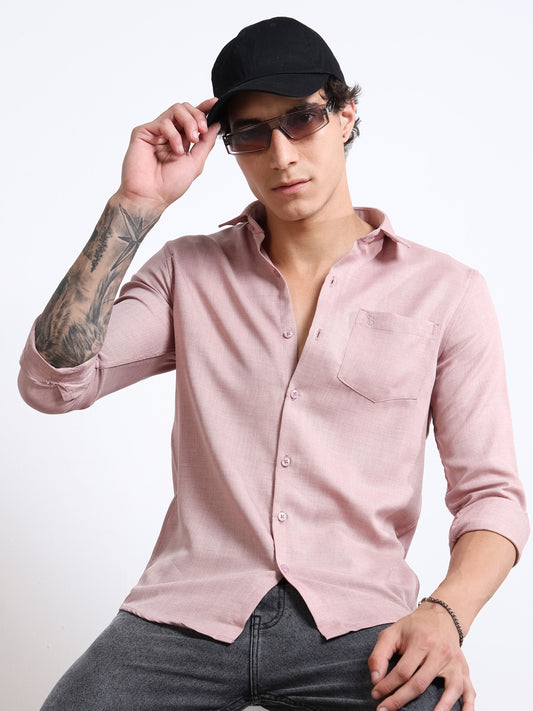 Men’s Light Mauve Pure Linen Shirt by Black Thread