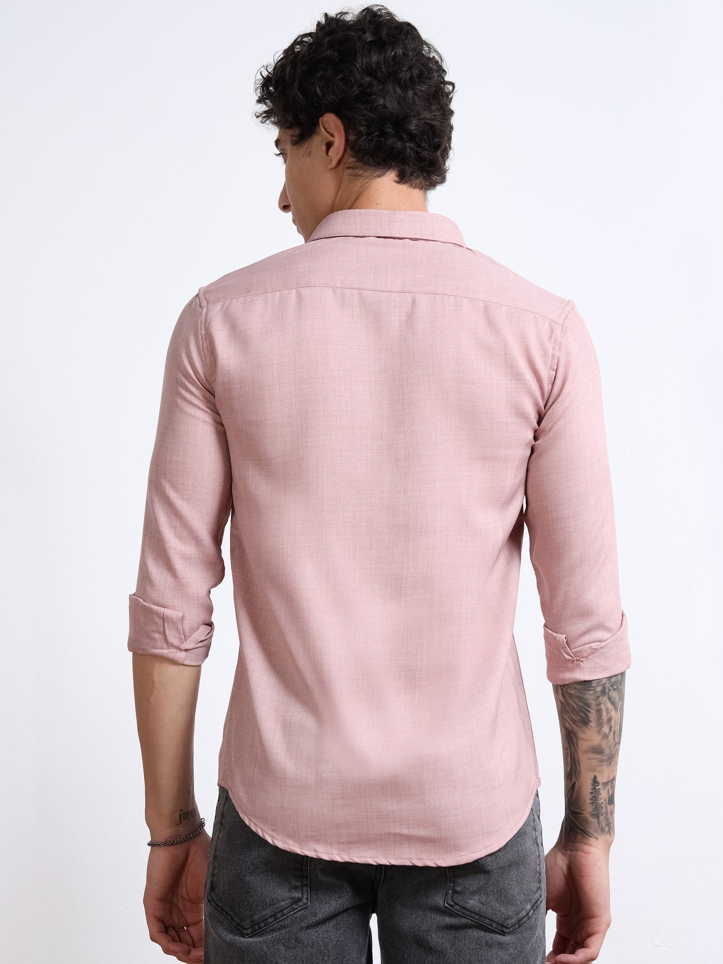 Men’s Light Mauve Pure Linen Shirt by Black Thread