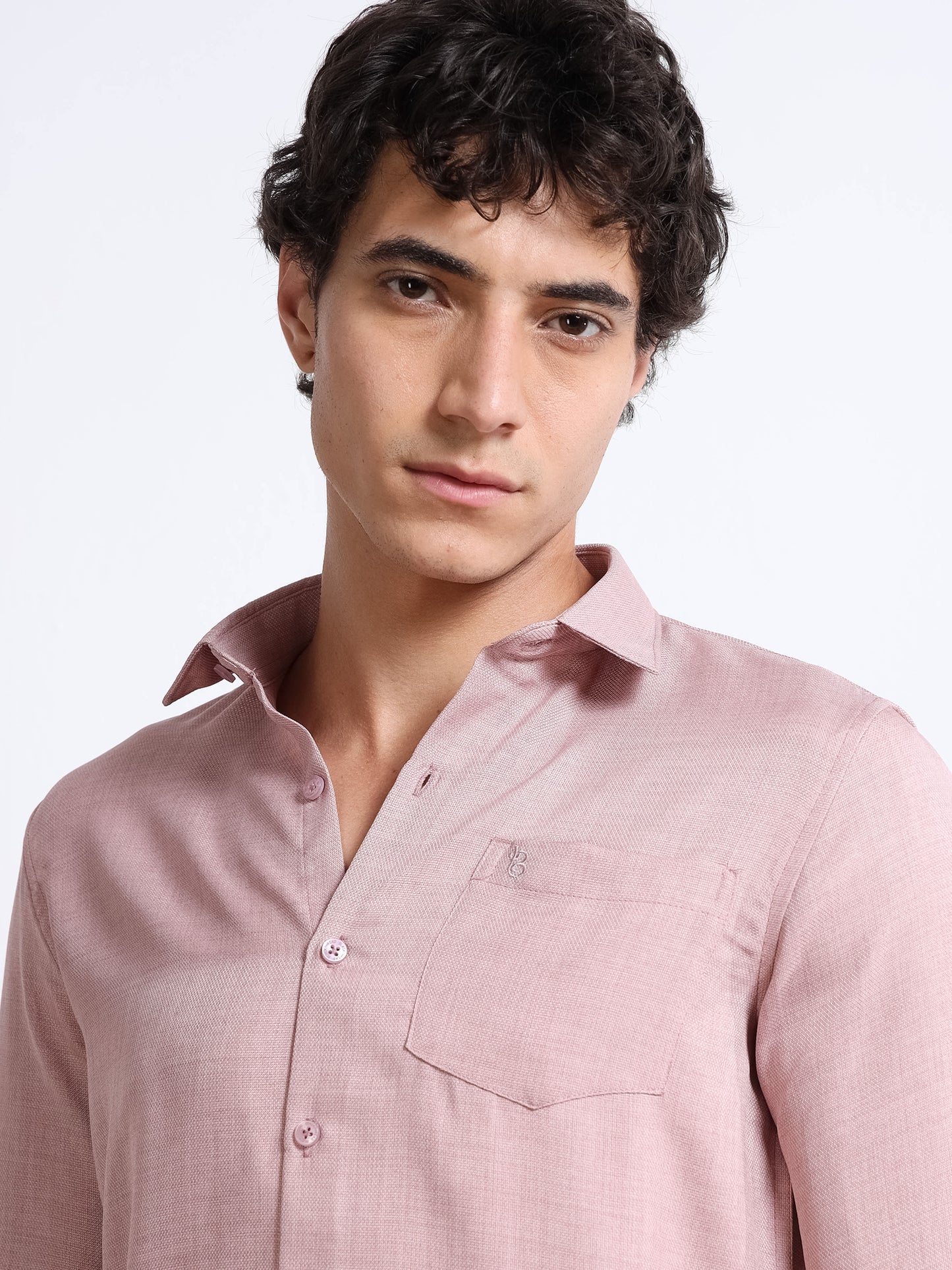 Men’s Light Mauve Pure Linen Shirt by Black Thread