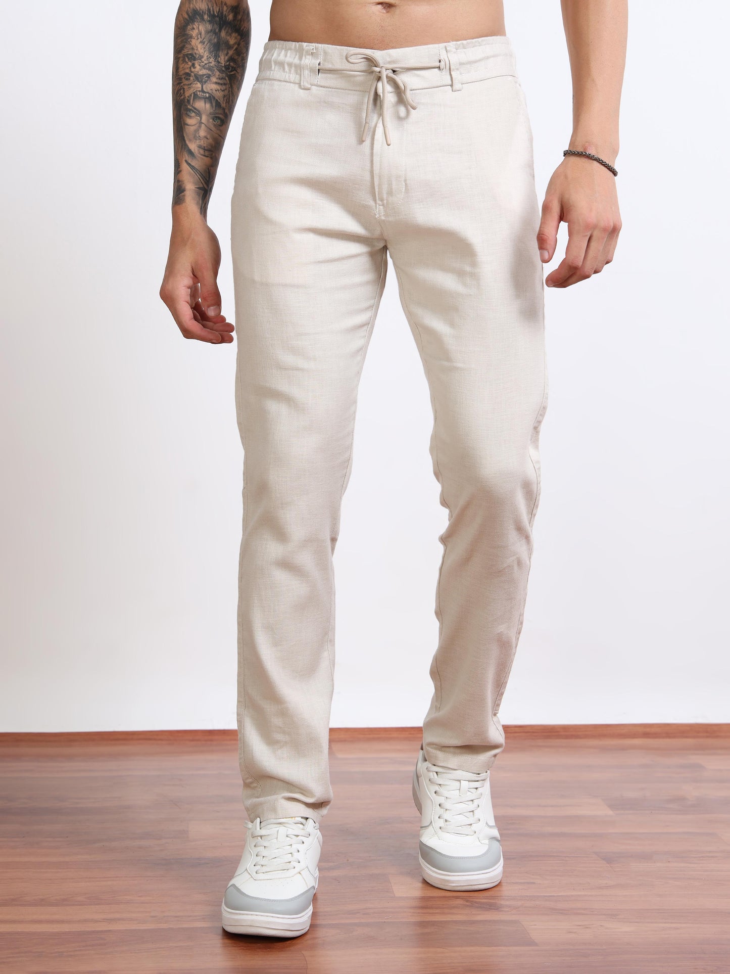 Men’s Drawstring Chino Trousers – Ecru