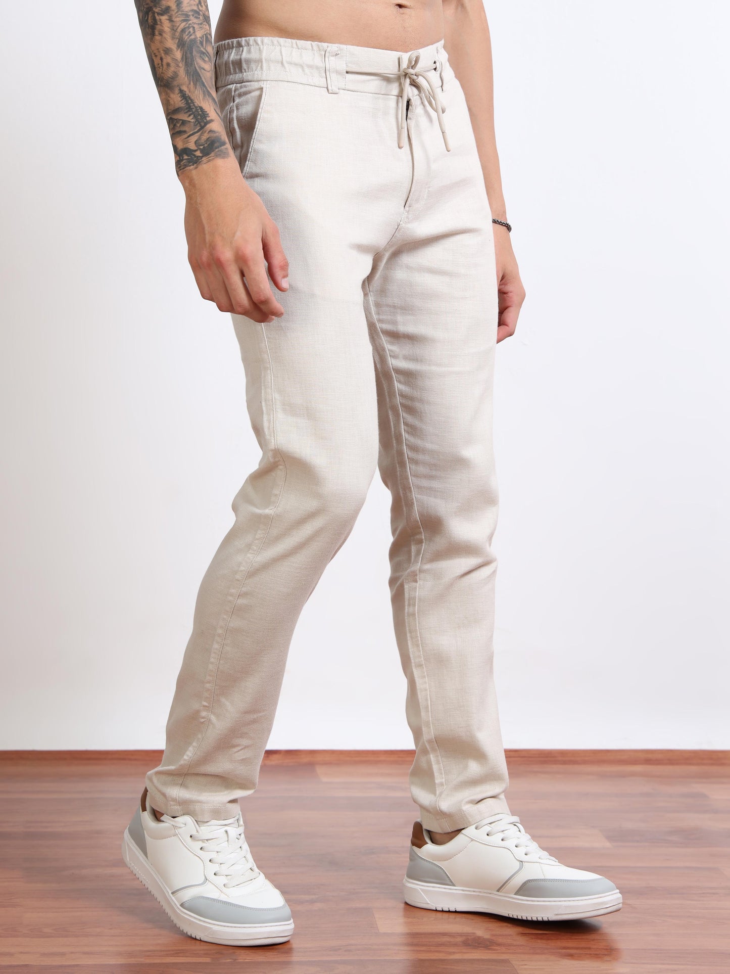 Men’s Drawstring Chino Trousers – Ecru