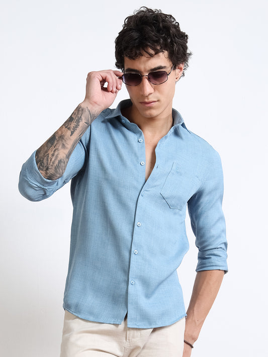 Men’s Light Blue Pure Linen Shirt by Black Thread