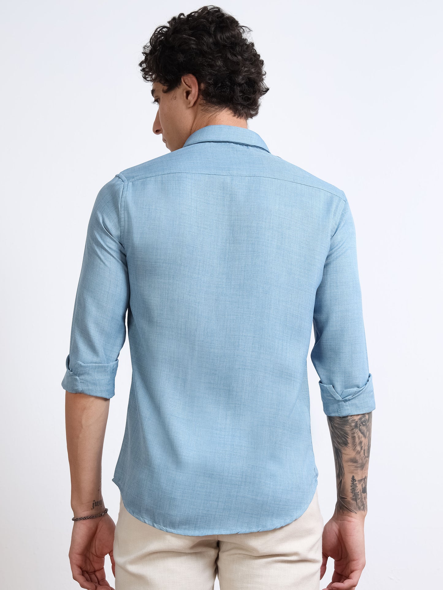 Men’s Light Blue Pure Linen Shirt by Black Thread
