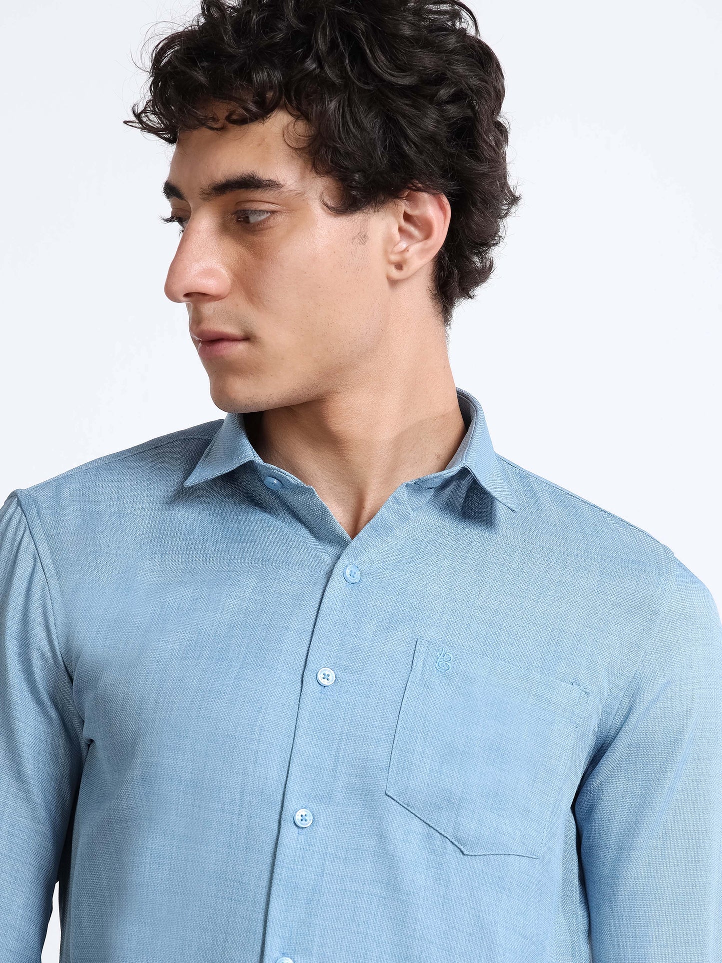 Men’s Light Blue Pure Linen Shirt by Black Thread
