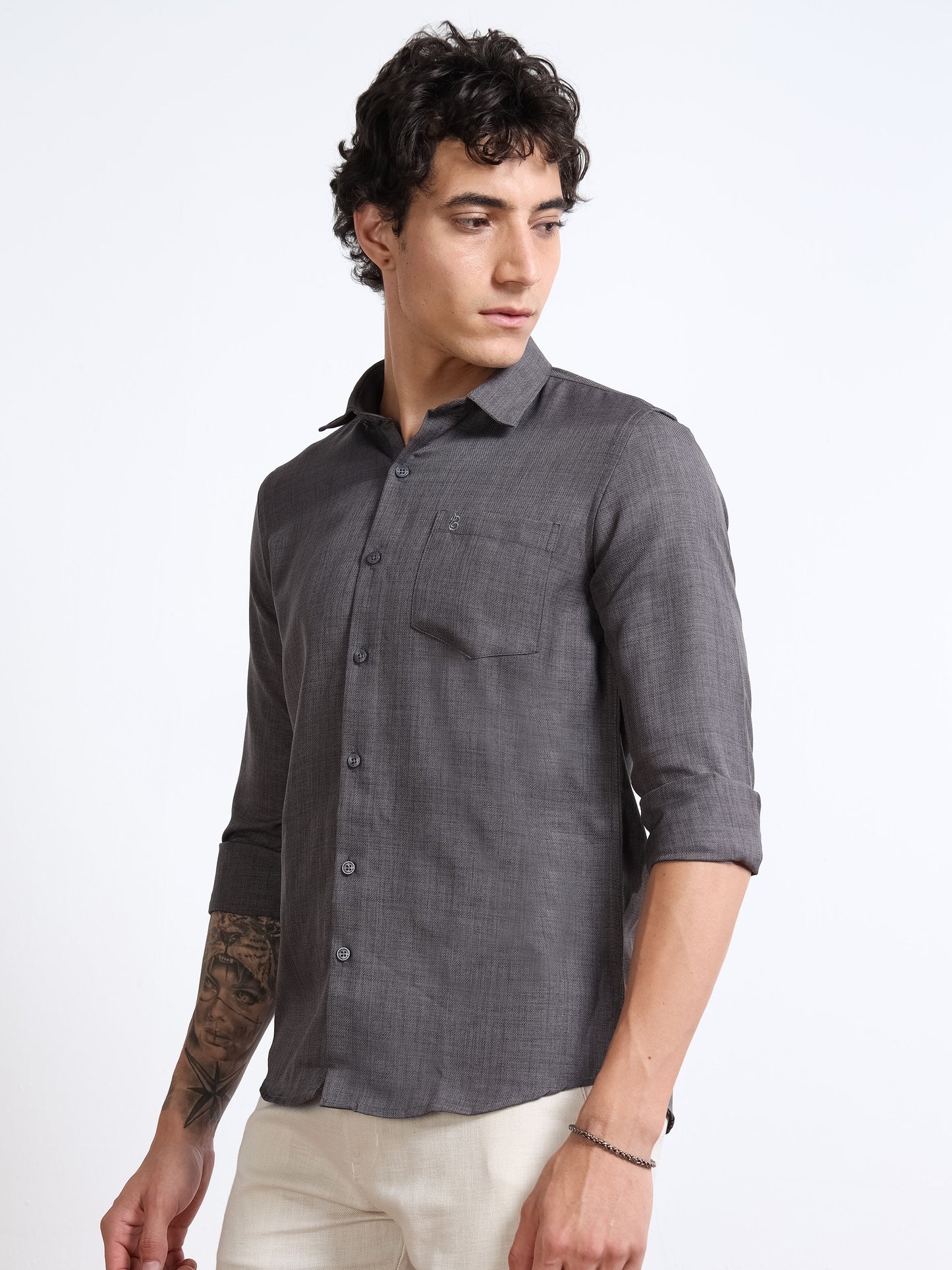 Men’s Charcoal Grey Pure Linen Shirt by Black Thread