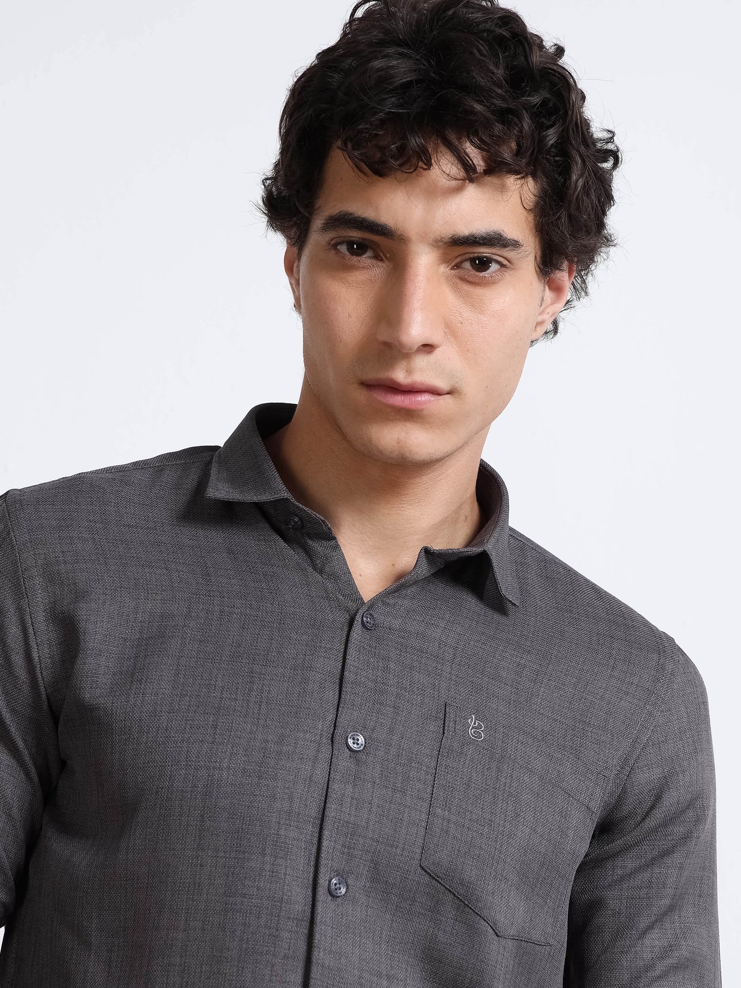 Men’s Charcoal Grey Pure Linen Shirt by Black Thread
