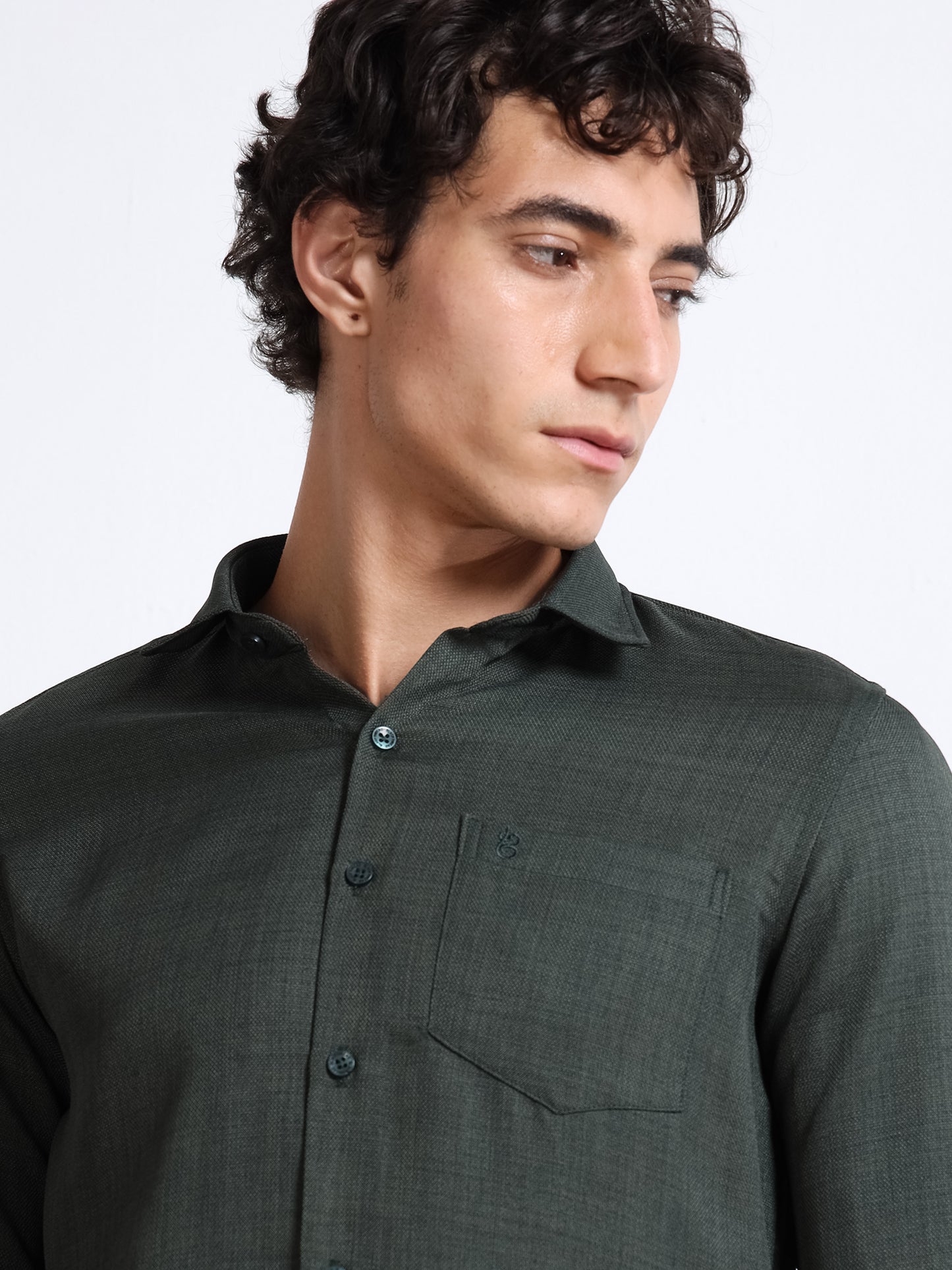 Men’s Dark Green Pure Linen Shirt by Black Thread