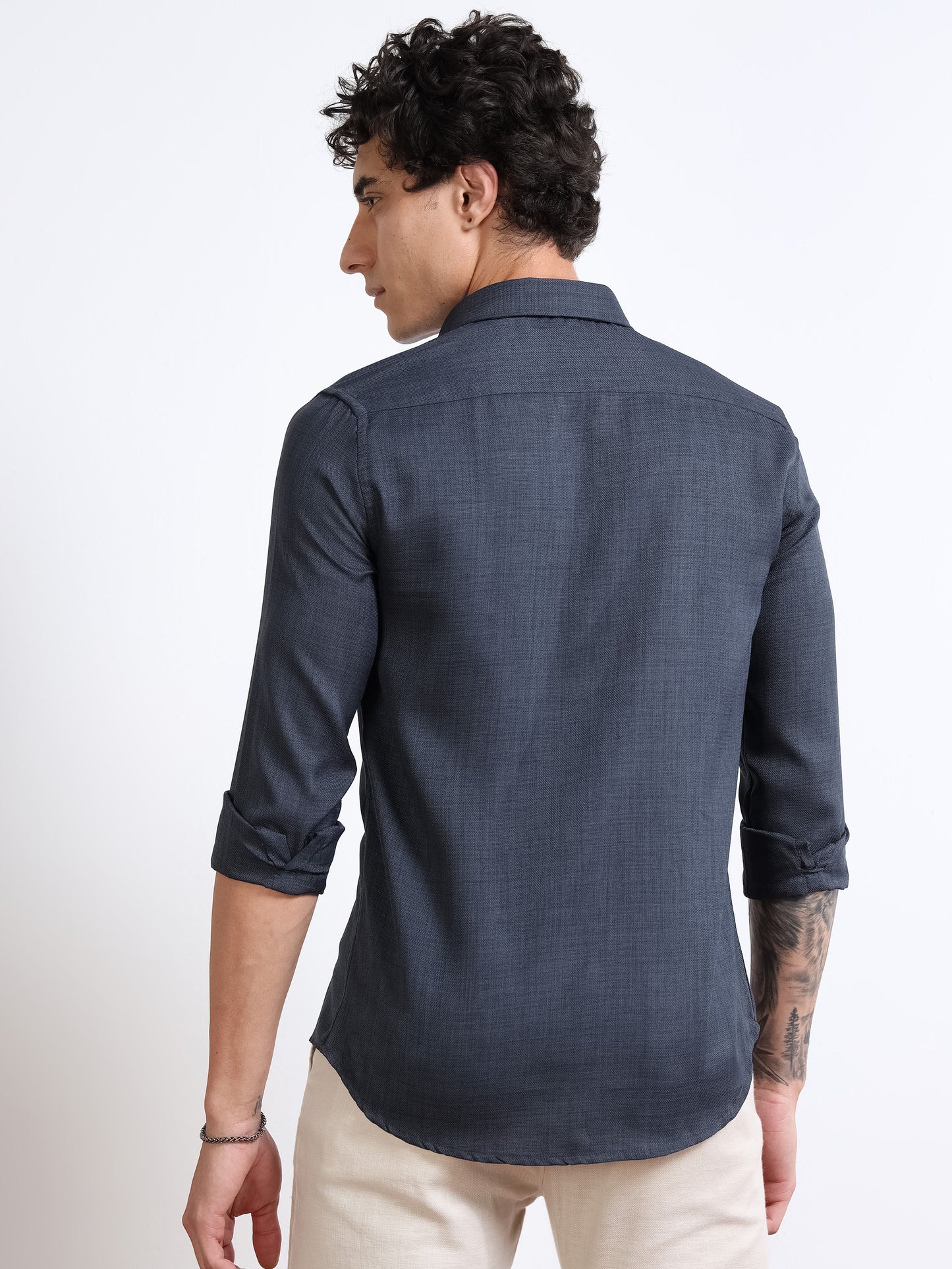 Men’s Navy Blue Pure Linen Shirt by Black Thread