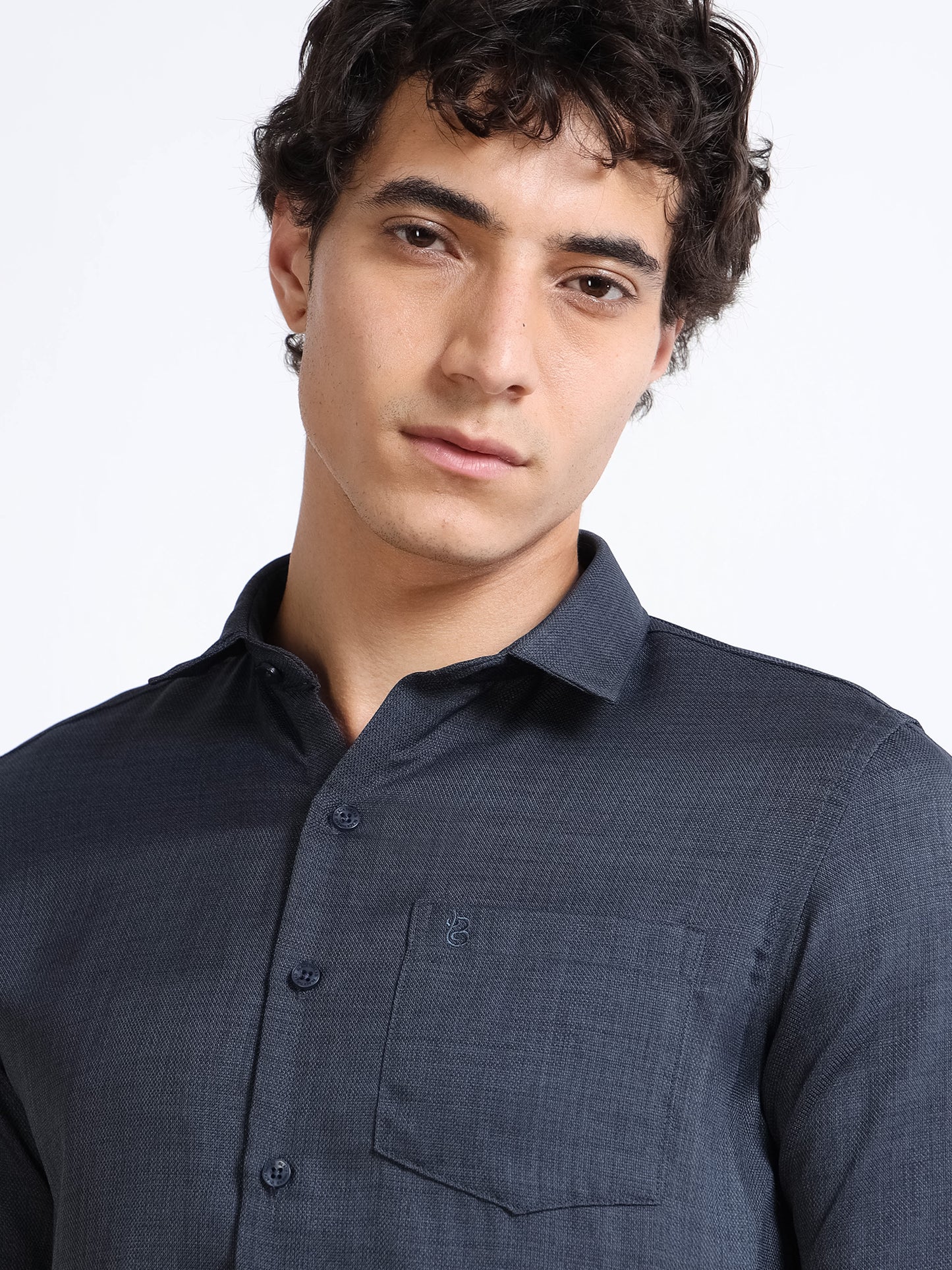 Men’s Navy Blue Pure Linen Shirt by Black Thread