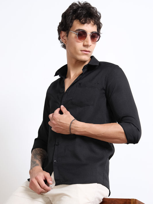 Men’s Black Pure Linen Shirt by Black Thread