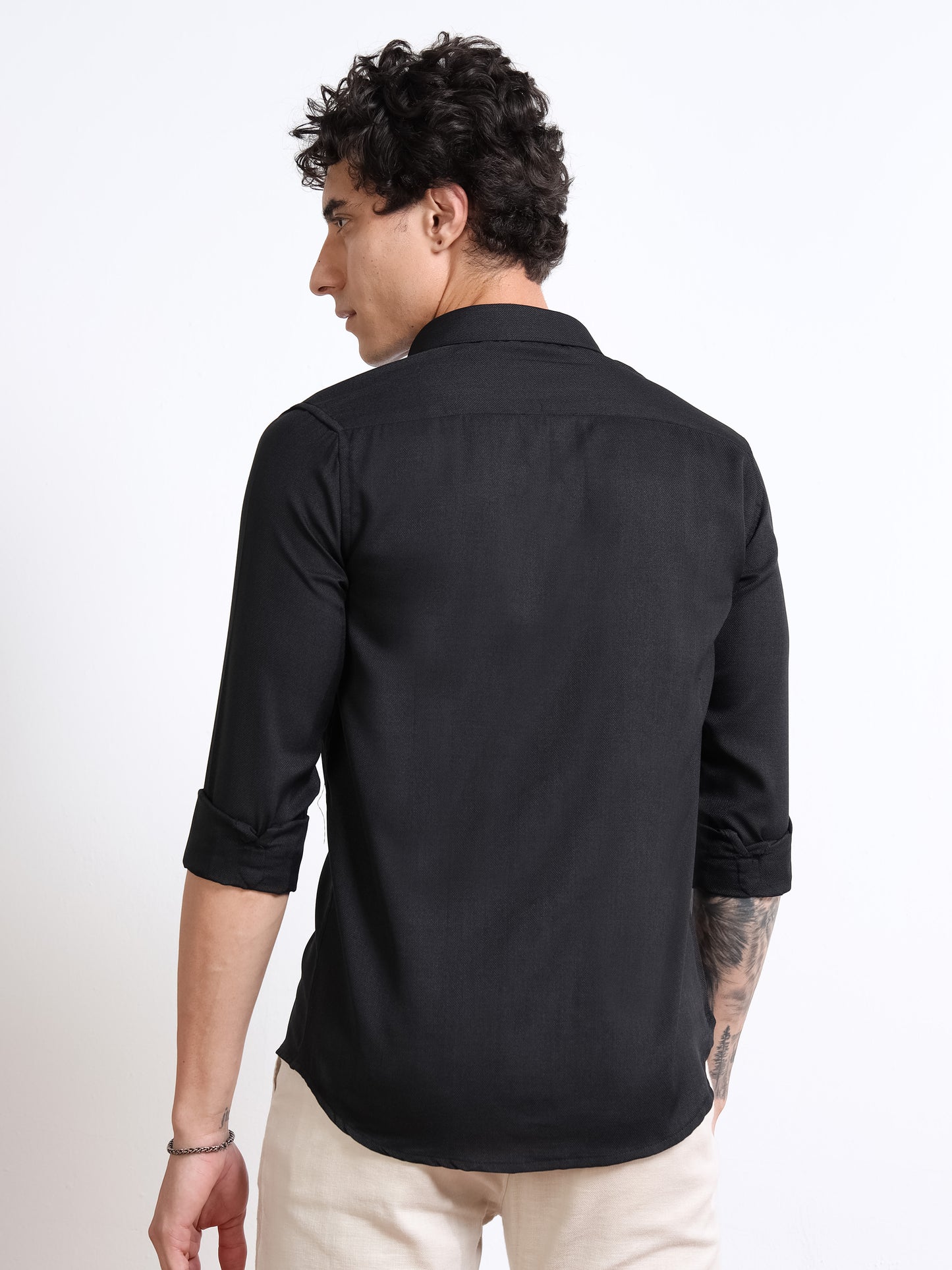 Men’s Black Pure Linen Shirt by Black Thread