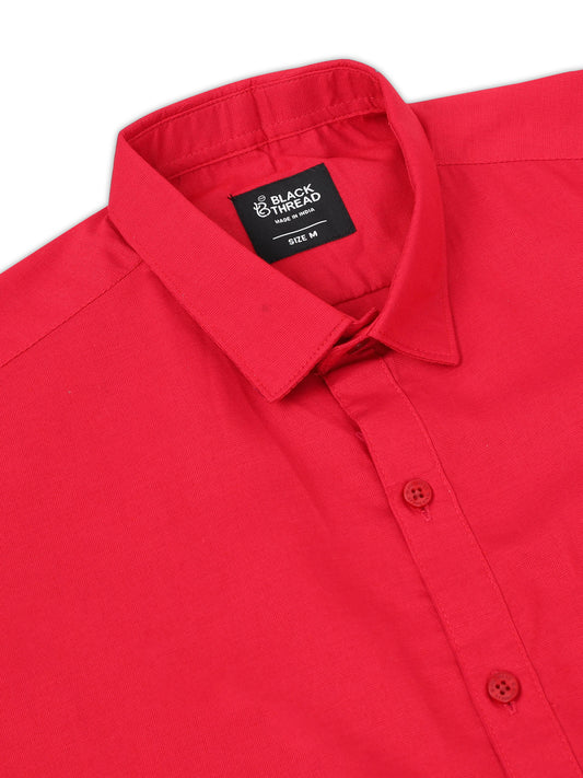 Cherry Red Men's Cotton Plain Casual Shirt - Premium Comfort Fit