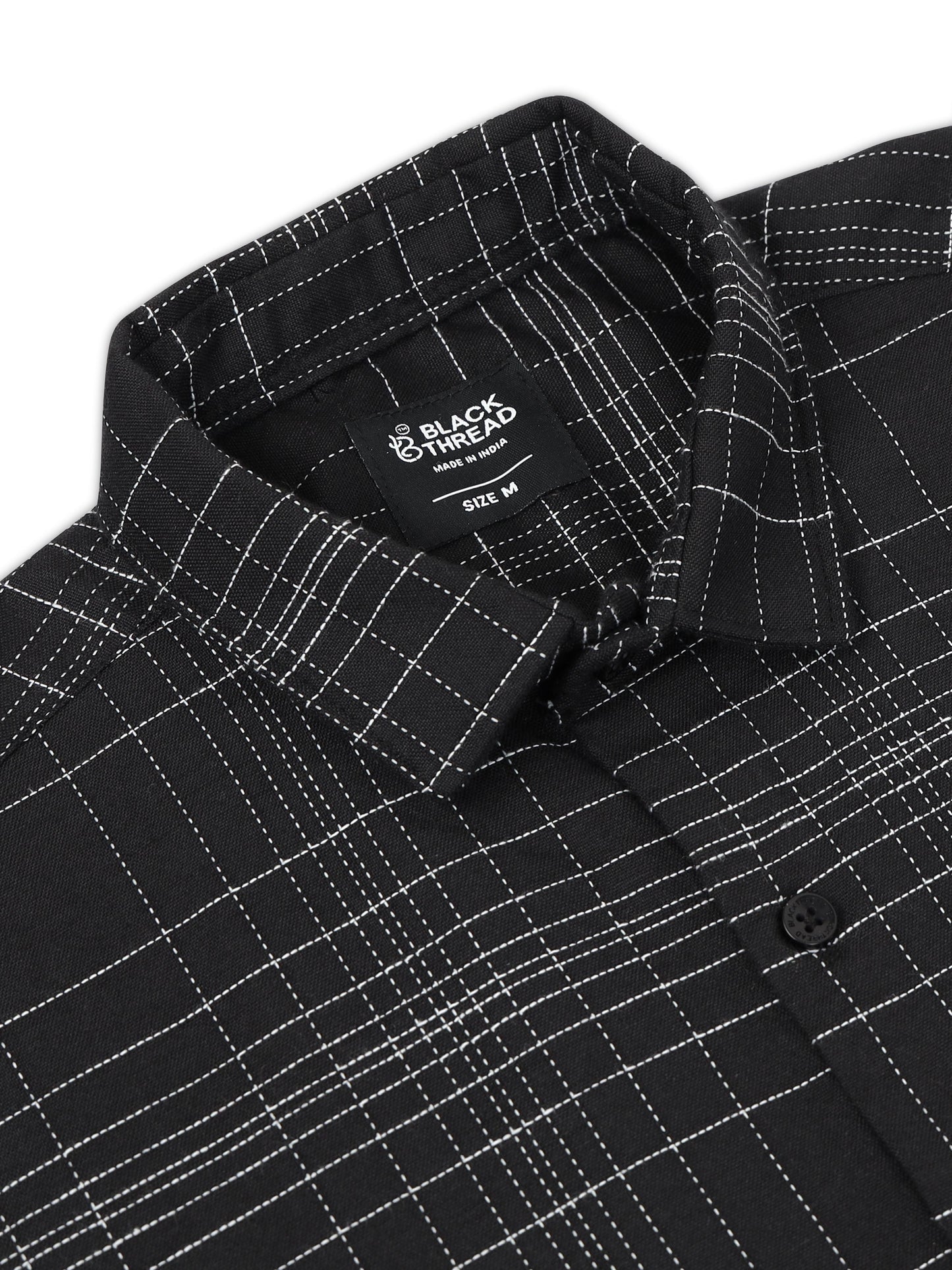 Black Men's Cotton Embroidered Checked Casual Shirt - Premium Comfort Fit