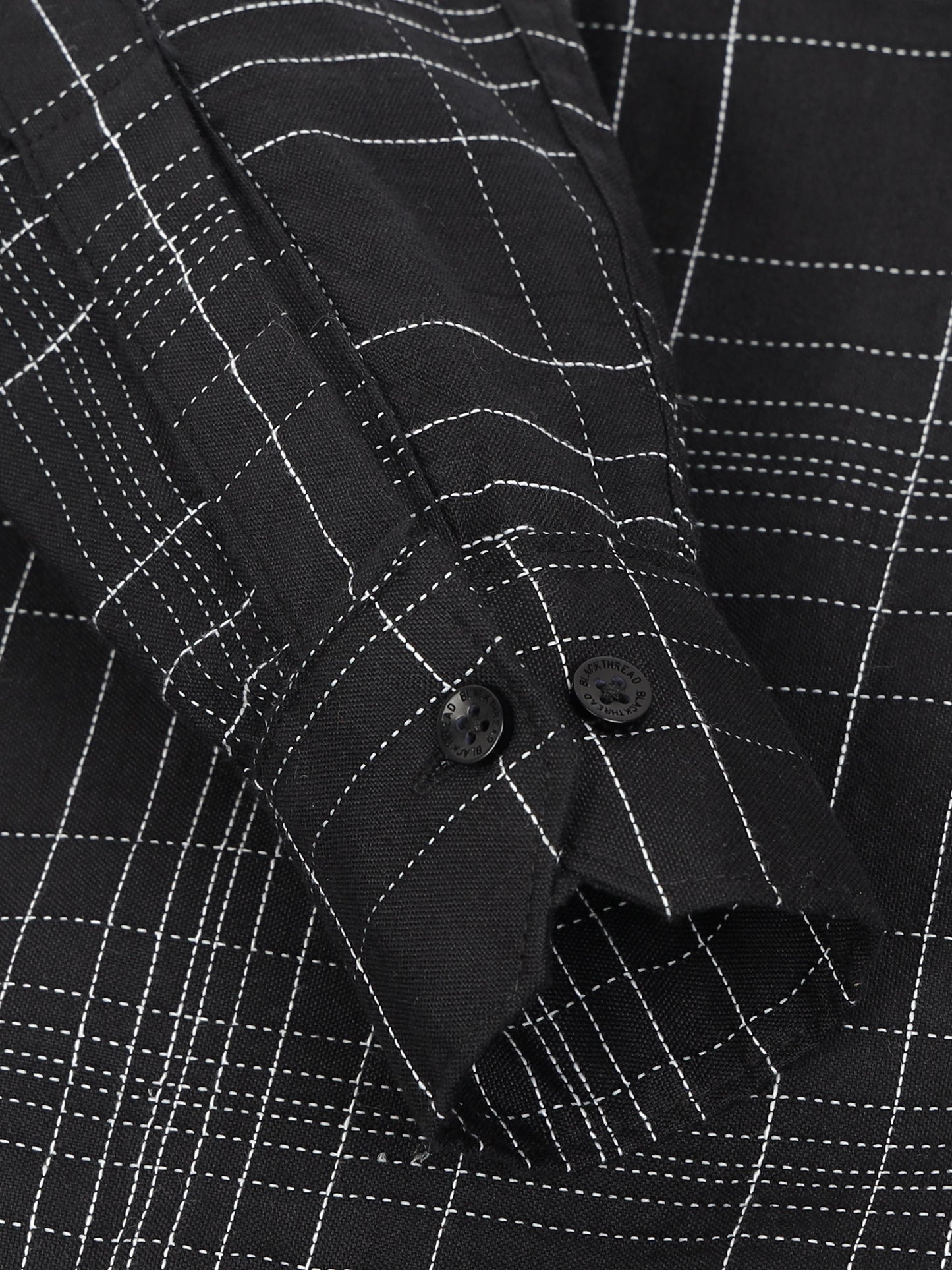 Black Men's Cotton Embroidered Checked Casual Shirt - Premium Comfort Fit