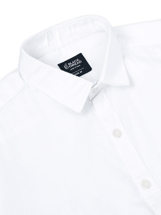 White Men's Cotton Plain Casual Shirt - Premium Comfort Fit