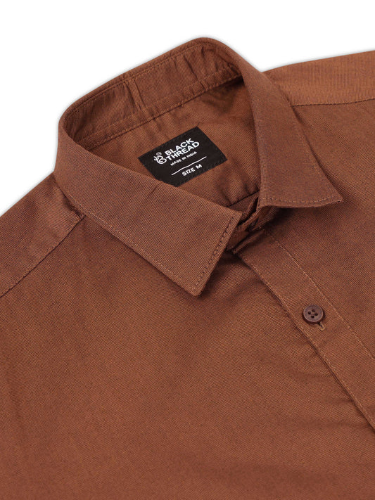 Coffee Brown Men's Cotton Plain Casual Shirt - Premium Comfort Fit