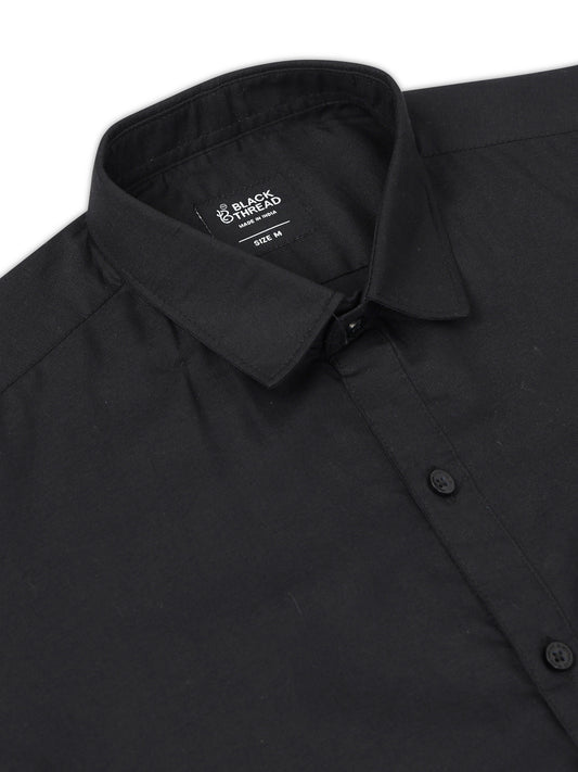 Black Men's Cotton Plain Casual Shirt - Premium Comfort Fit