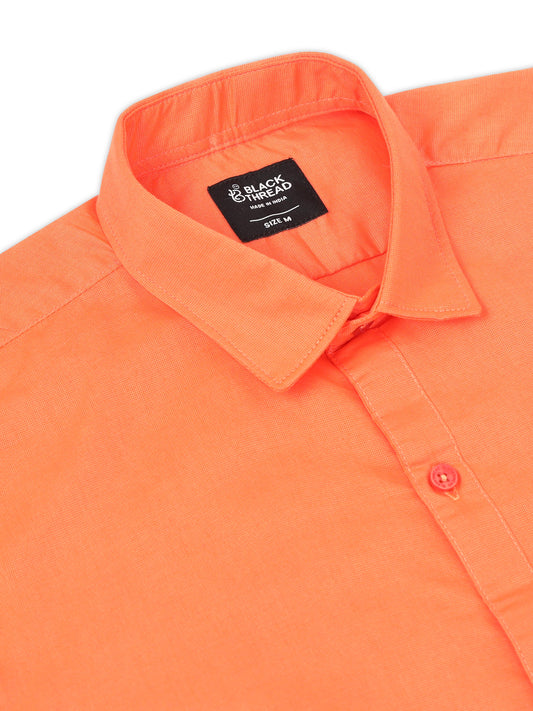 Orange Men's Cotton Plain Casual Shirt - Premium Comfort Fit
