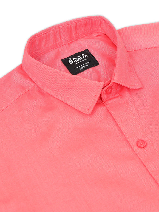 Pink Men's Cotton Plain Casual Shirt - Premium Comfort Fit