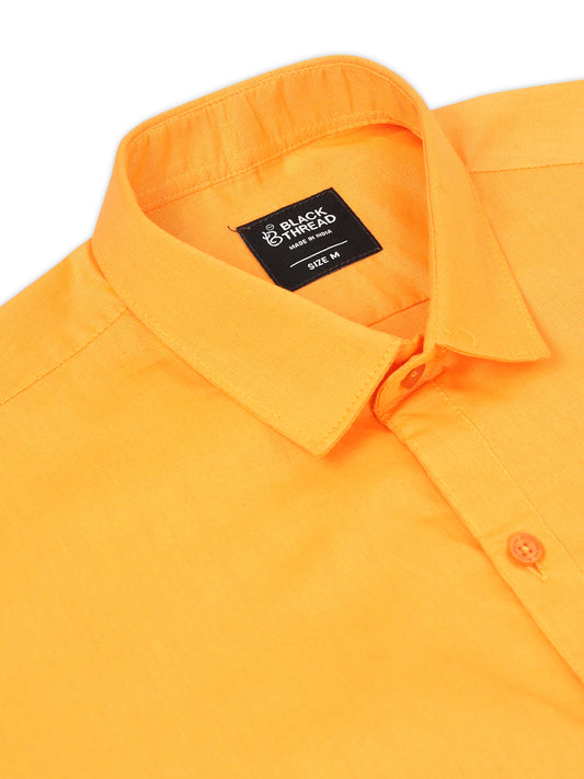Mustard Yellow Men's Cotton Plain Casual Shirt - Premium Comfort Fit