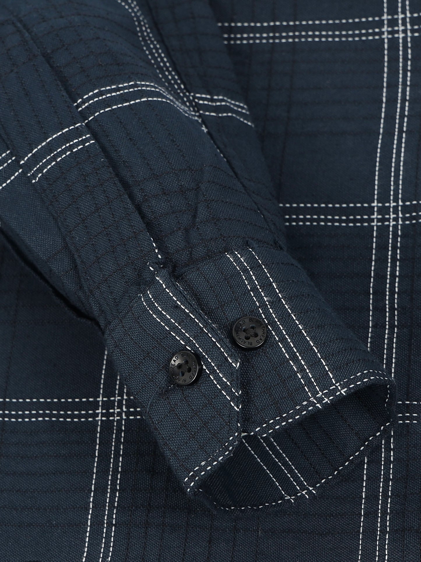 Dark Blue Men's Cotton Embroidered Checked Casual Shirt - Premium Comfort Fit