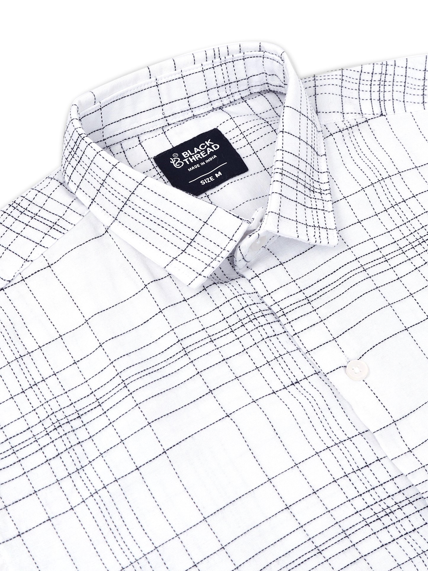 White Men's Cotton Embroidered Checked Casual Shirt - Premium Comfort Fit