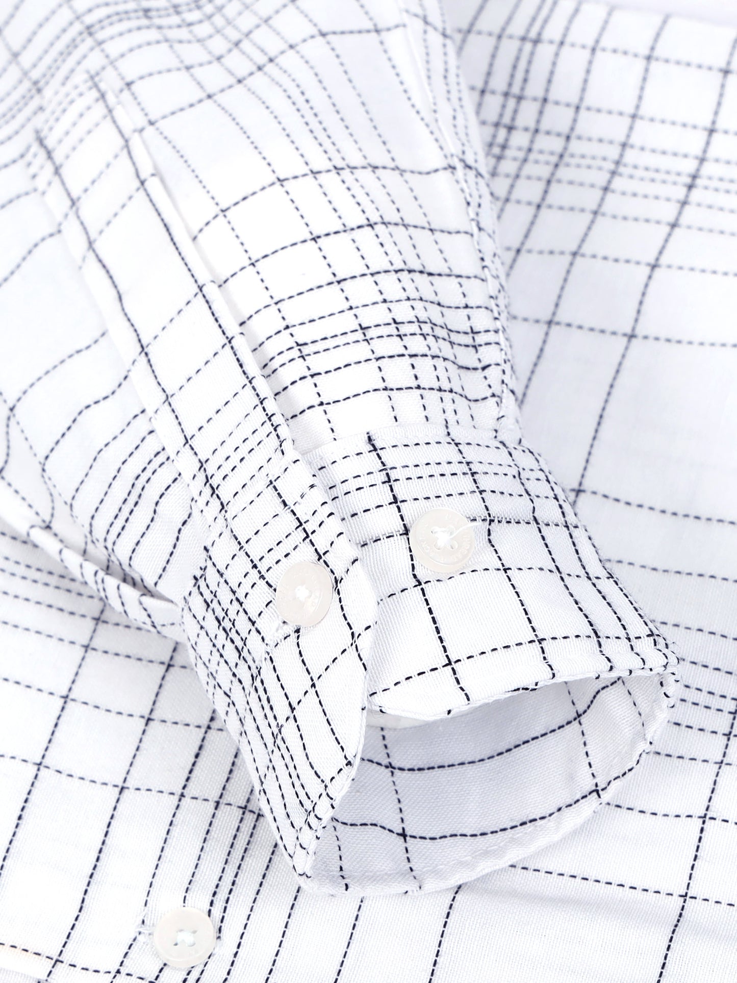 White Men's Cotton Embroidered Checked Casual Shirt - Premium Comfort Fit