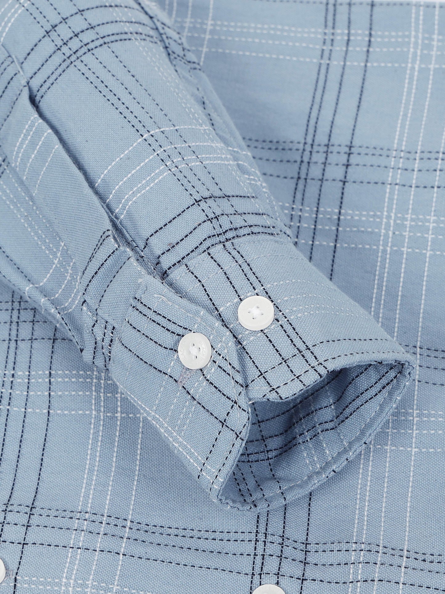 Dusty Blue Men's Cotton Embroidered Checked Casual Shirt - Premium Comfort Fit