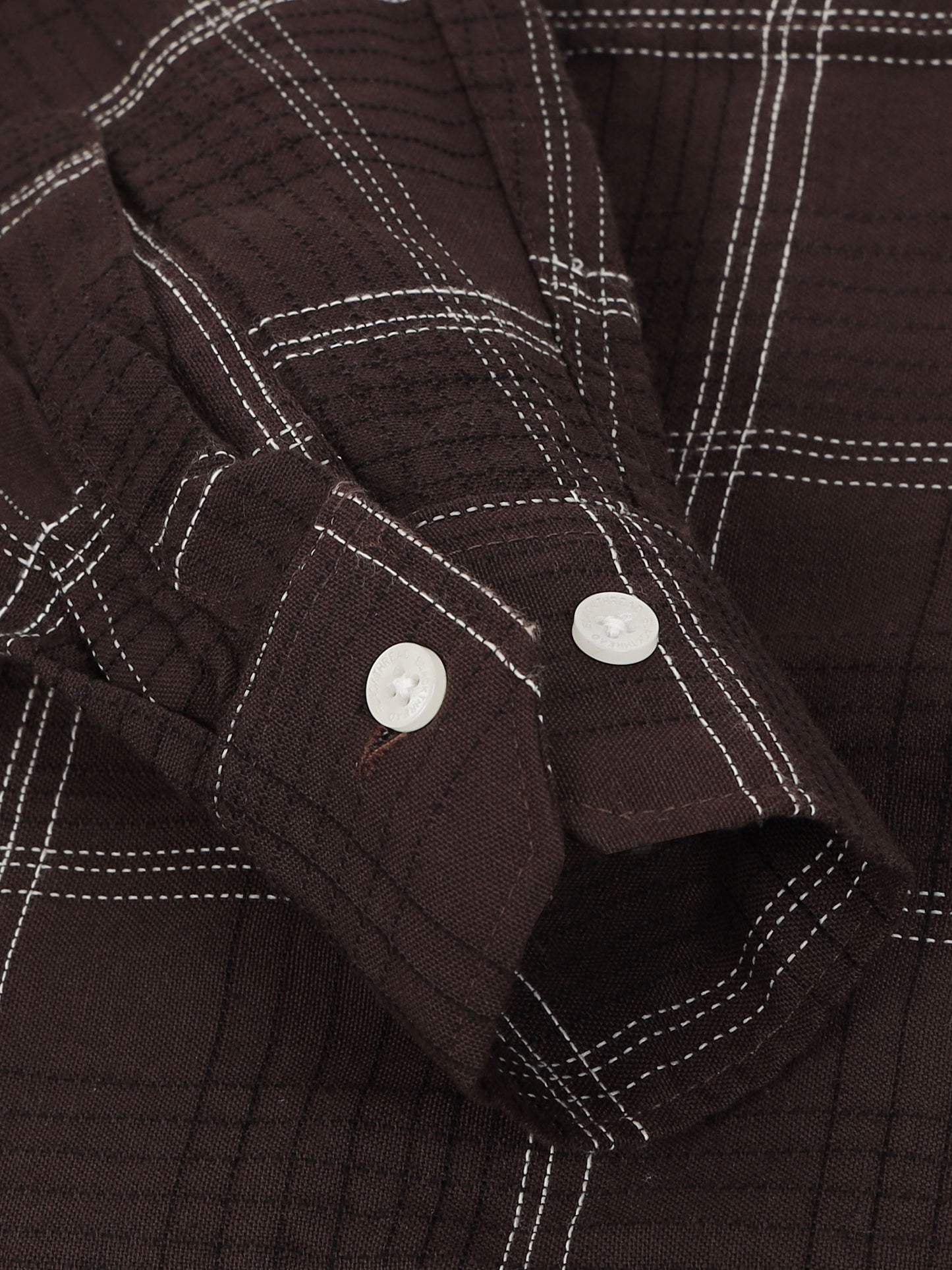 Dark Brown Men's Cotton Embroidered Checked Casual Shirt - Premium Comfort Fit