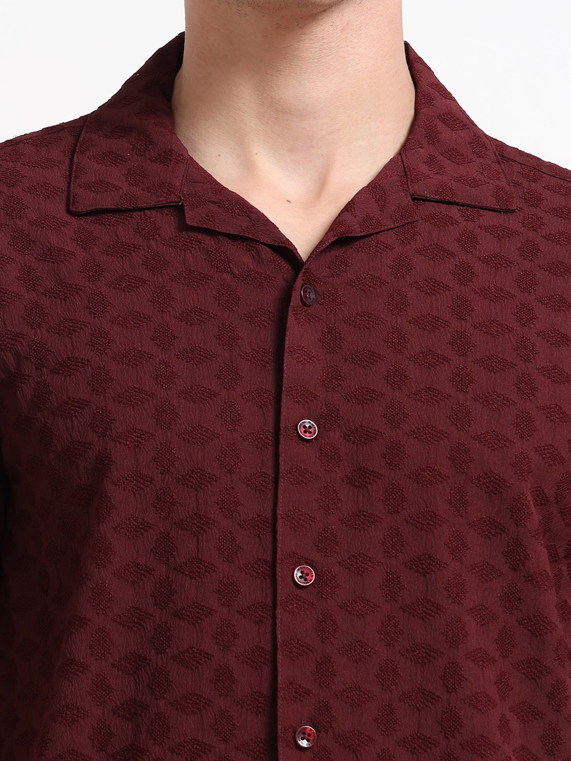 Textured Maroon Half Sleeve Shirt for Men
