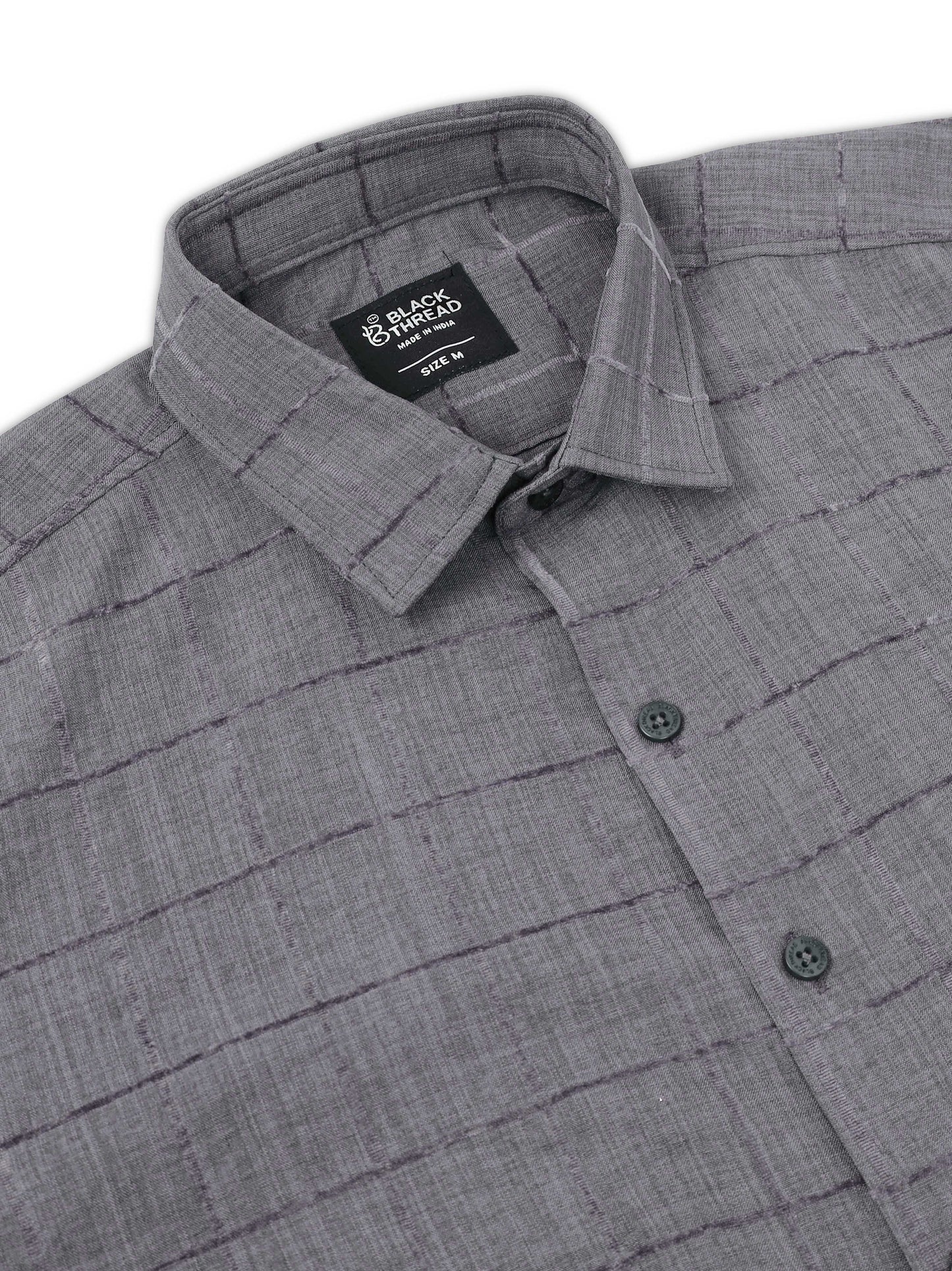 Grey Men's Cotton Checks Design Casual Shirt - Premium Comfort Fit