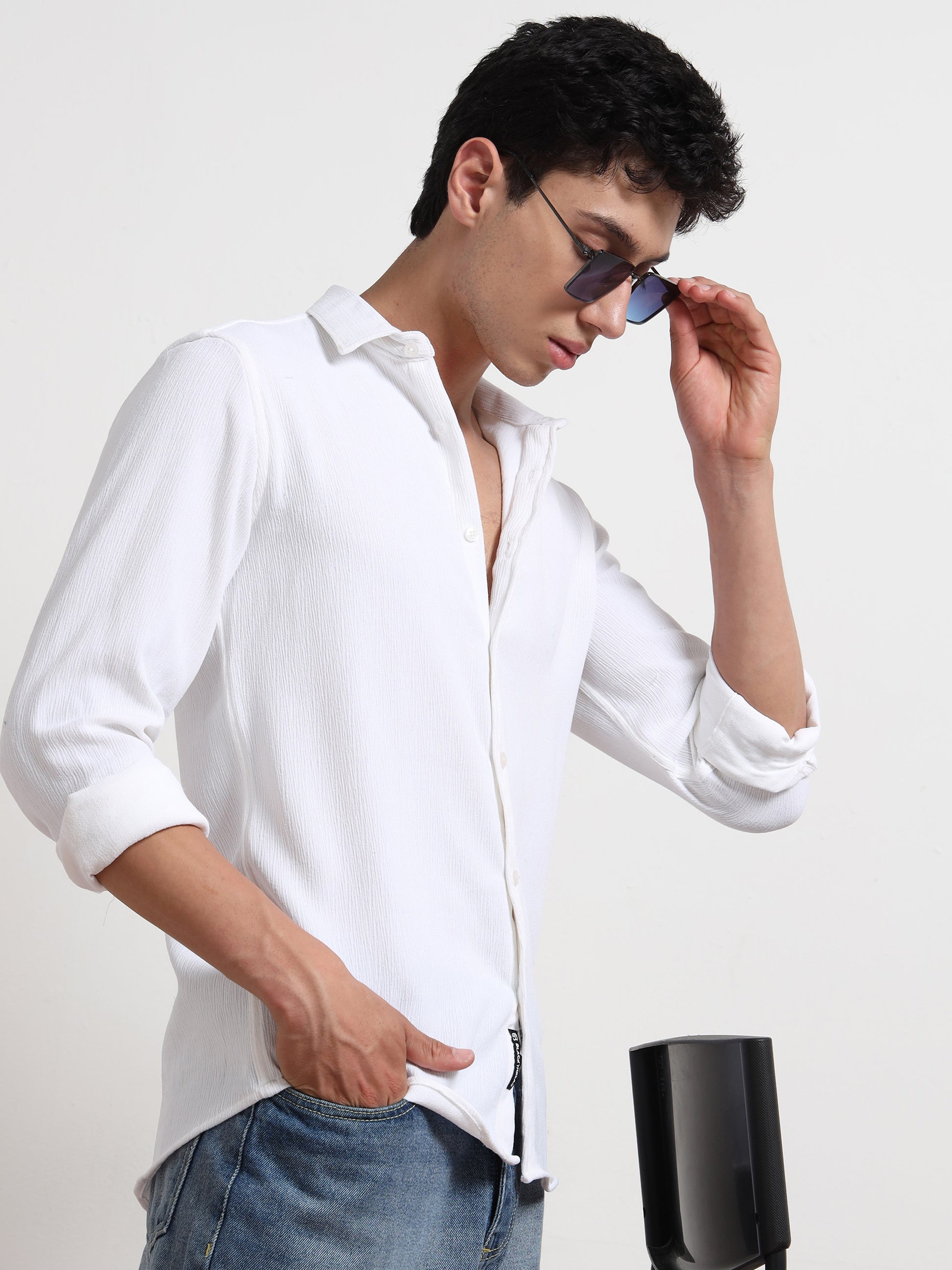 Full Sleeve White Texture Shirt for Men