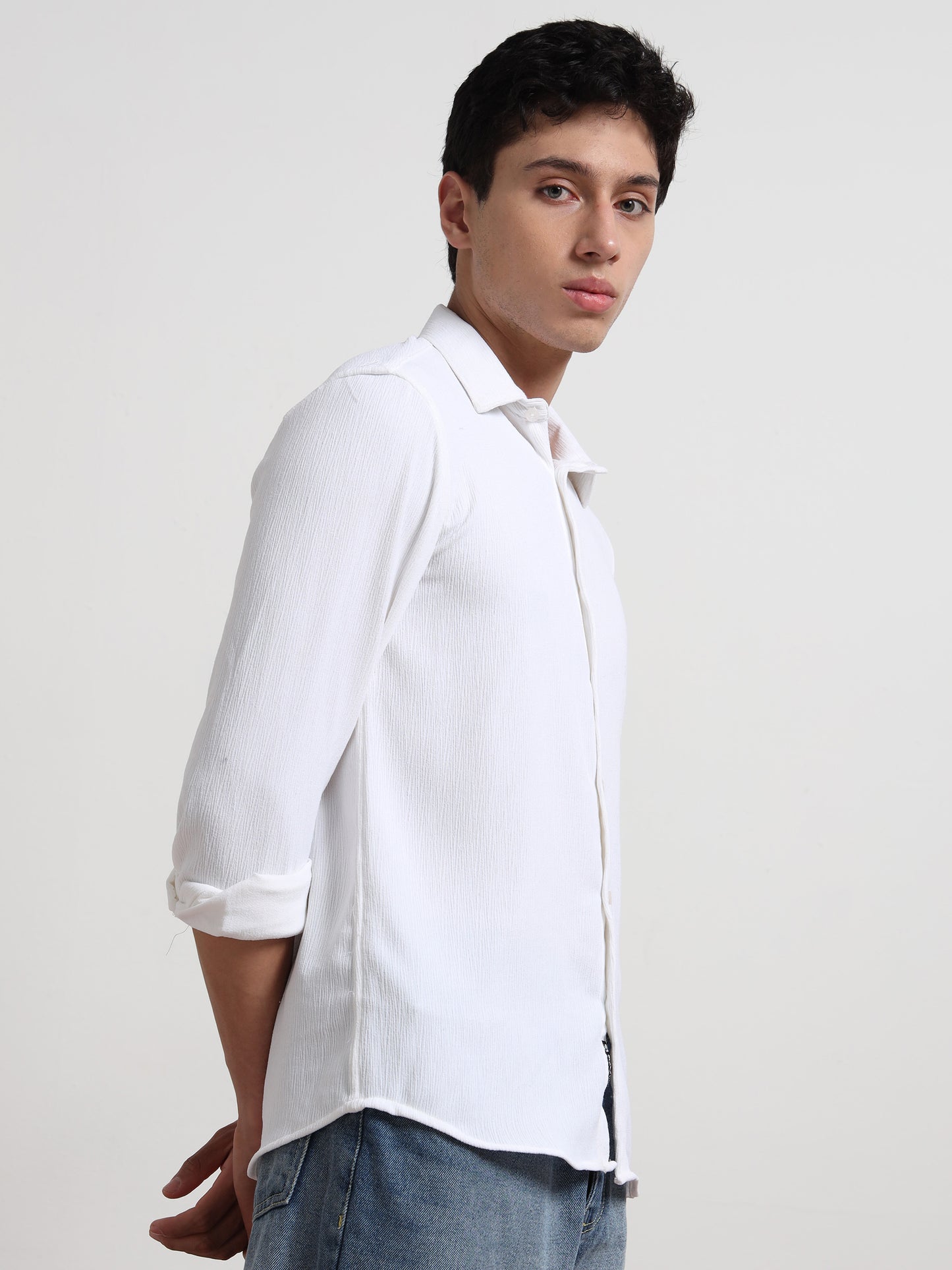 Full Sleeve White Texture Shirt for Men